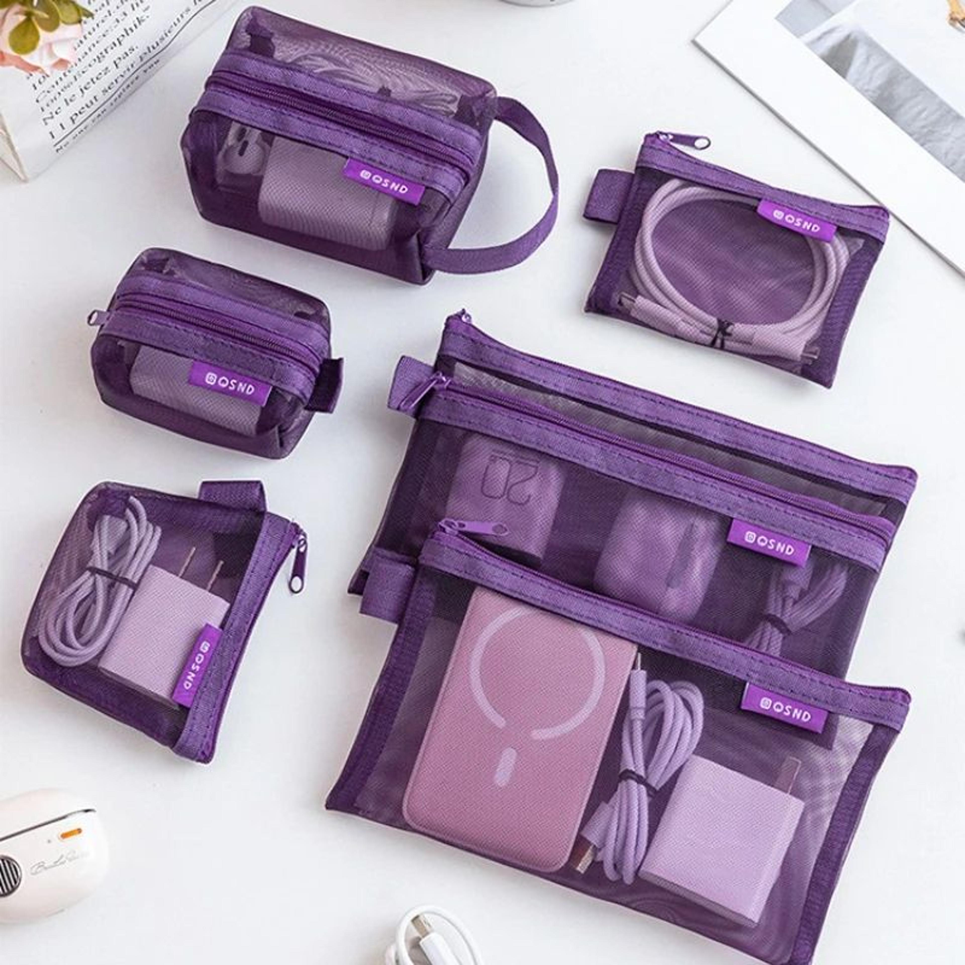 6pcs zipper mesh makeup bags - clear travel cosmetic and toiletry organizer set