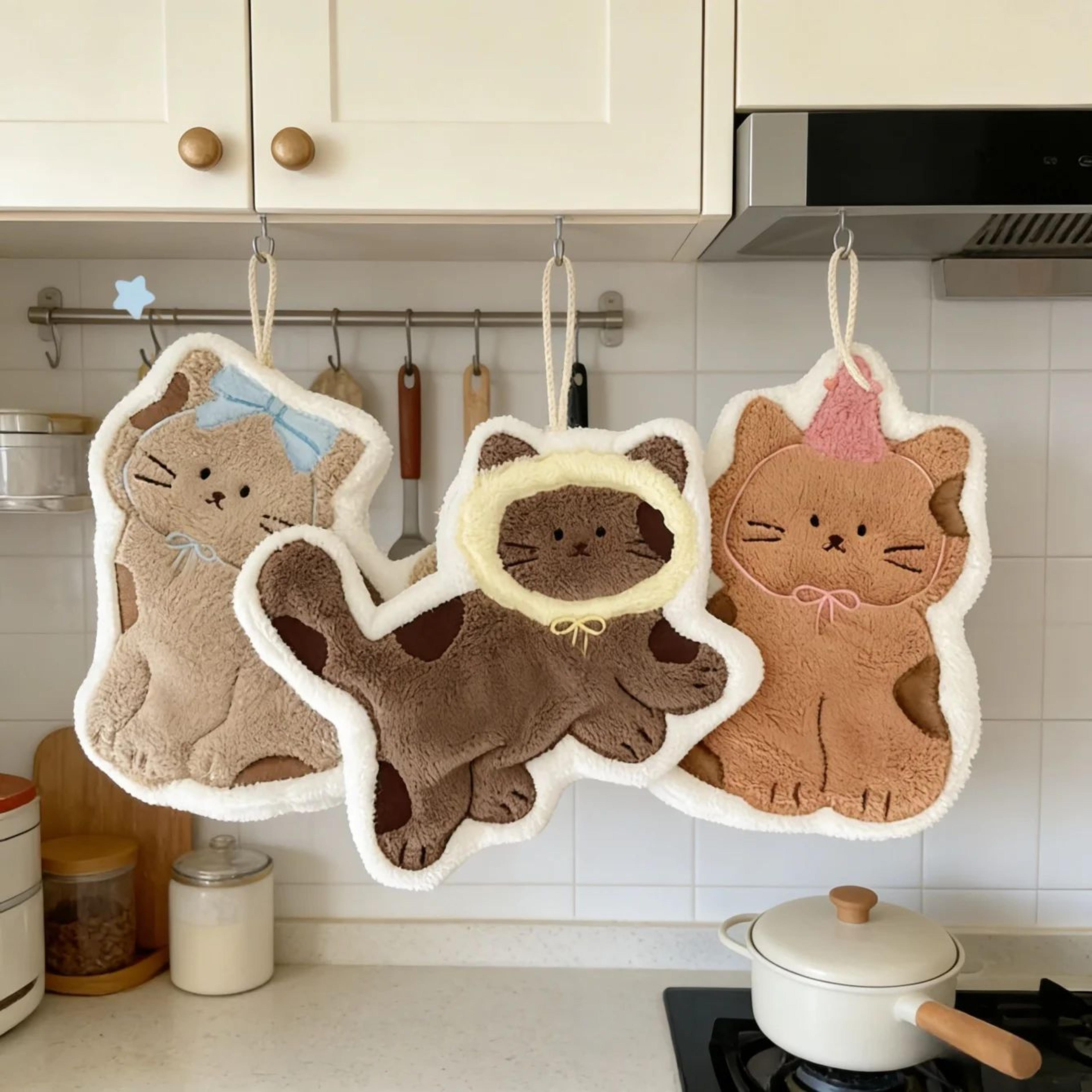 cute cat hanging hand towel soft absorbent microfiber coral velvet towel