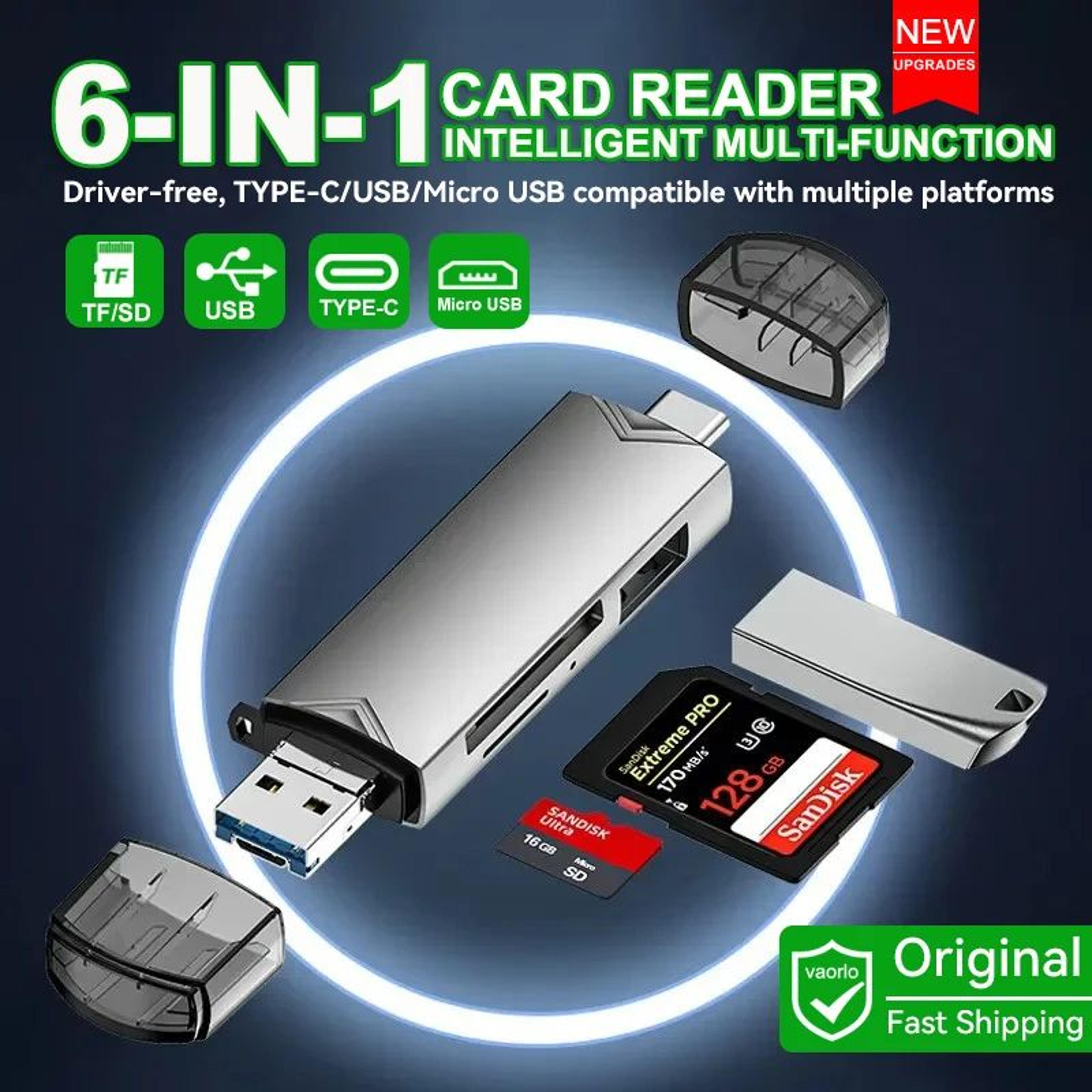 6-in-1 otg usb 3.0 card reader type-c sd and micro sd adapter