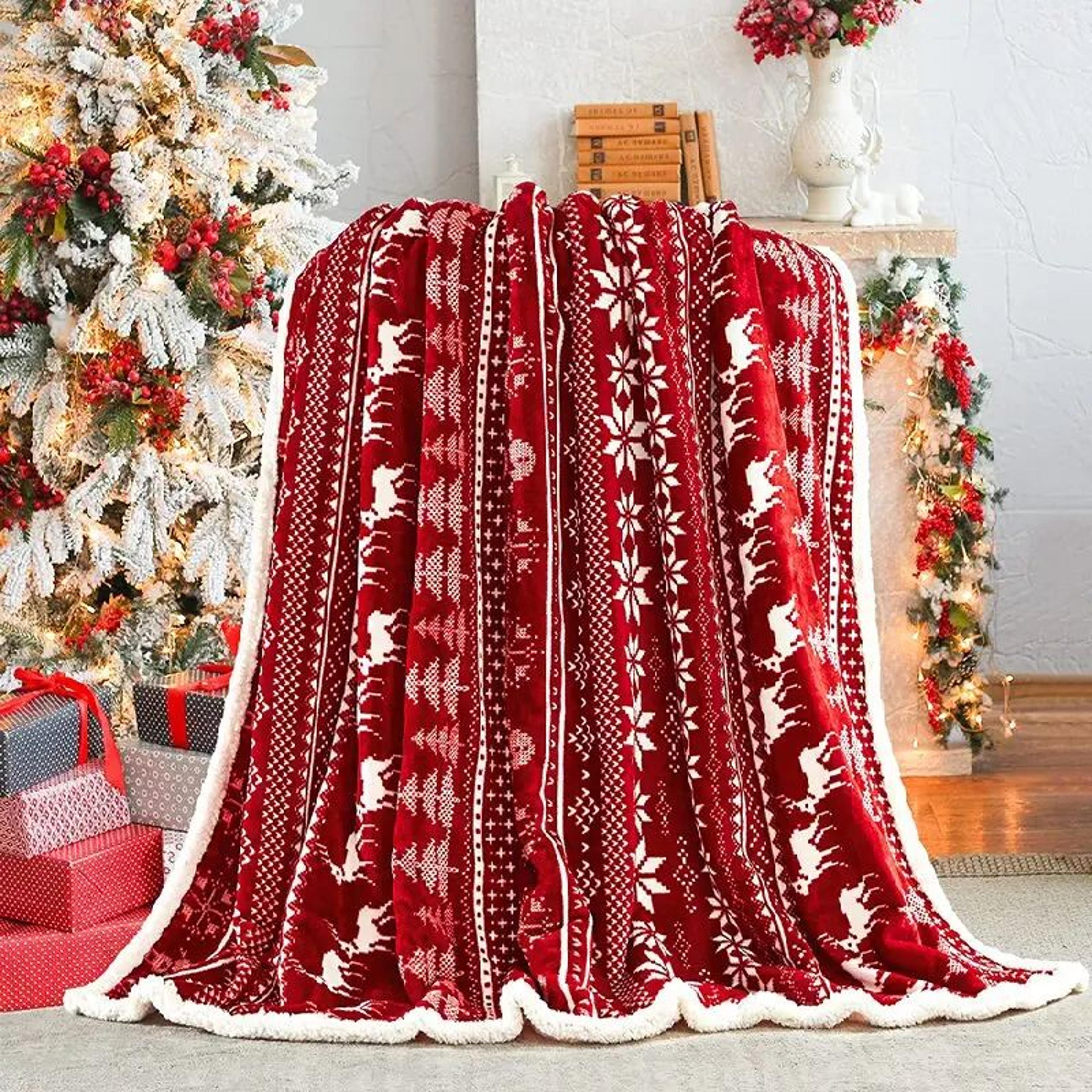 red christmas fleece throw blanket soft cozy holiday blanket for couch and bed