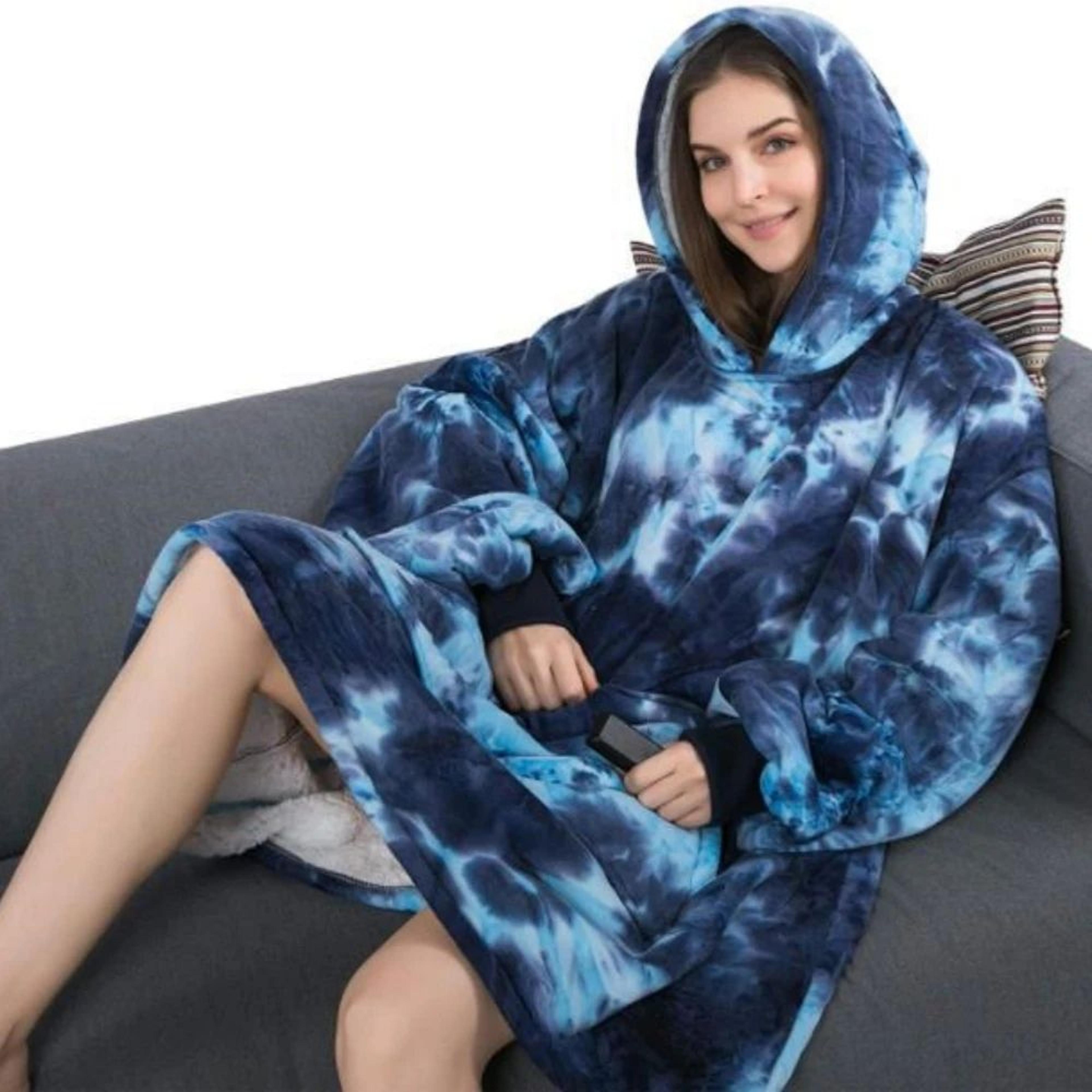 cozy oversized flannel wearable blanket hoodie with large pocket