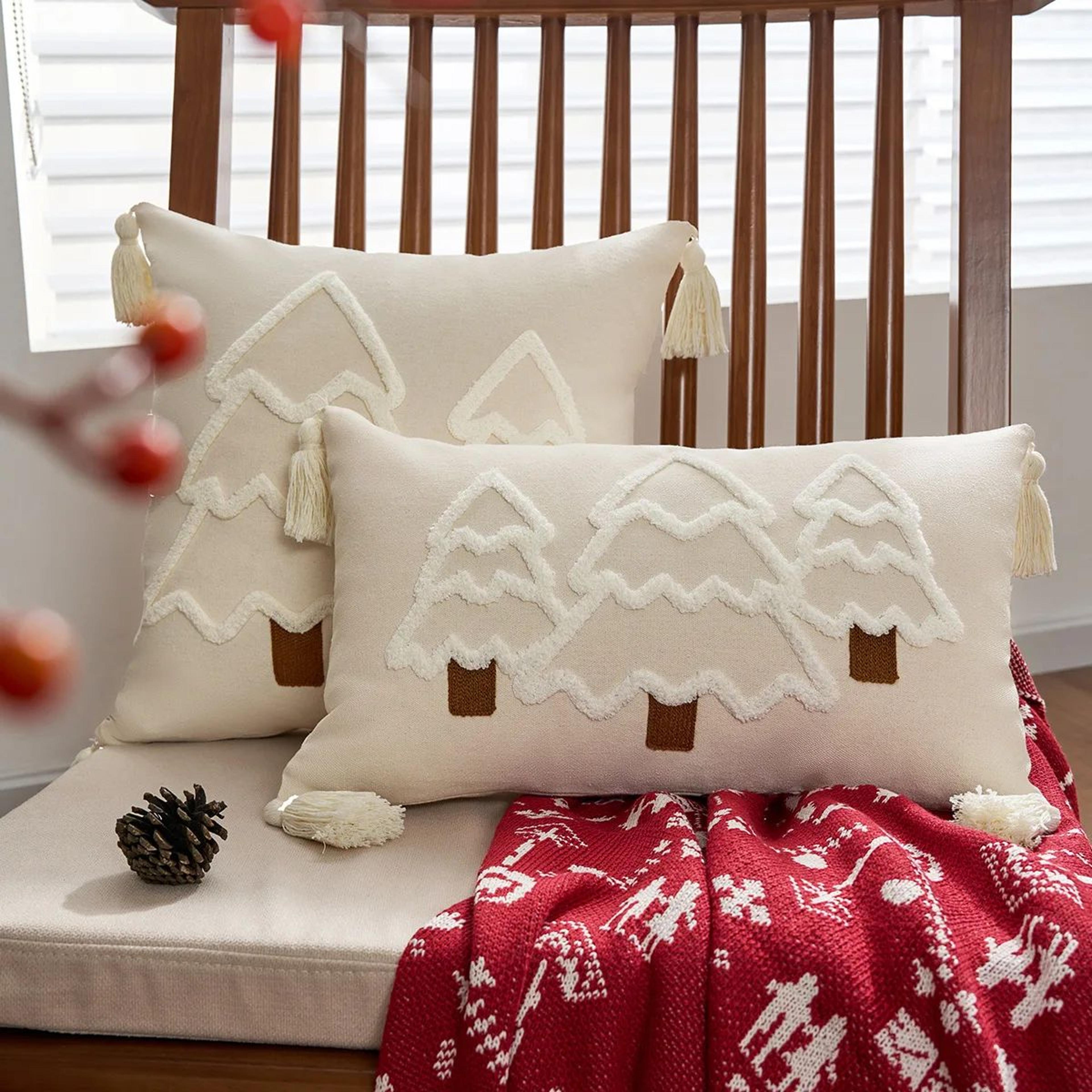 tufted christmas tree pillow cover with tassels for cozy holiday decor
