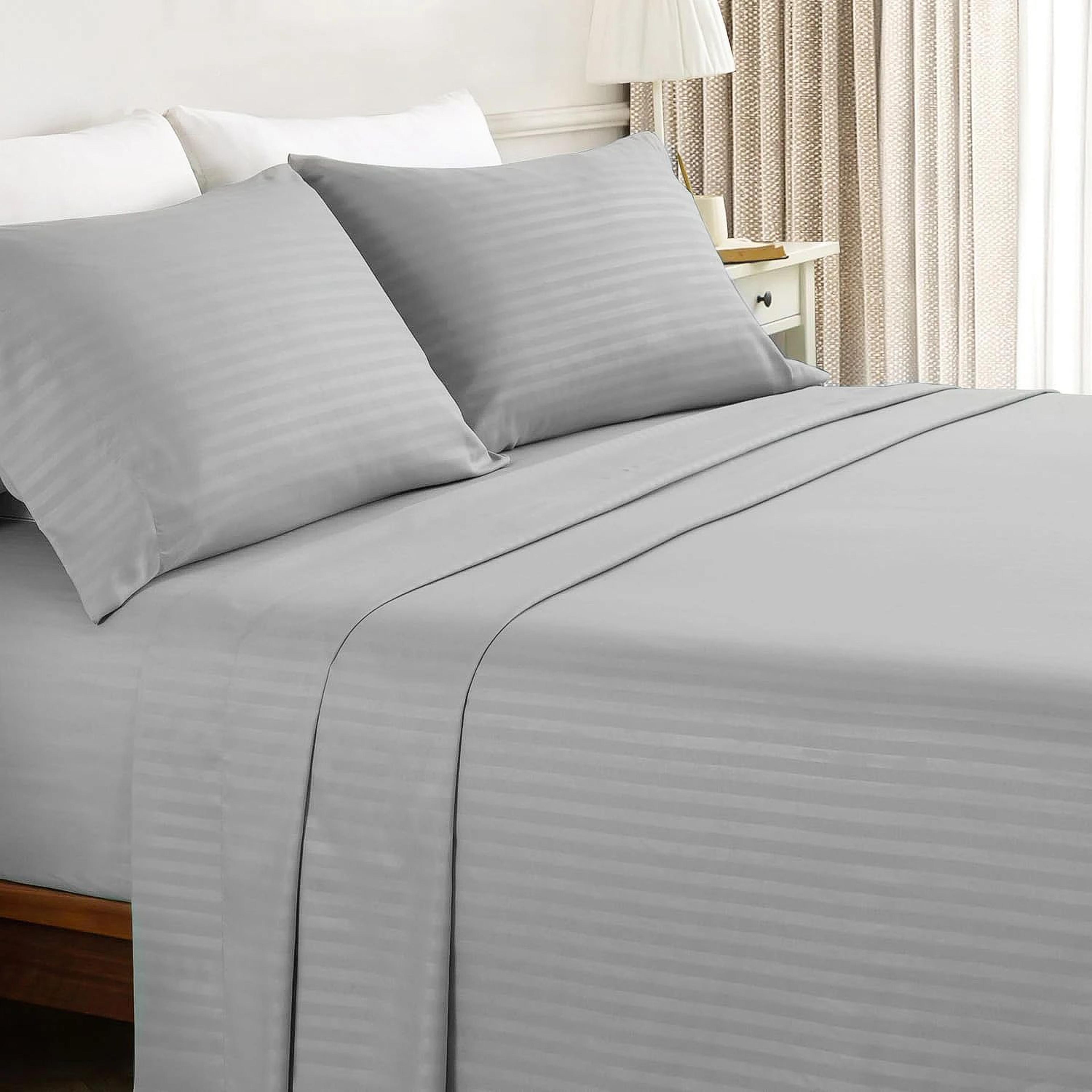 luxury 4-piece solid stripe bed sheet set with fitted sheet and pillowcases