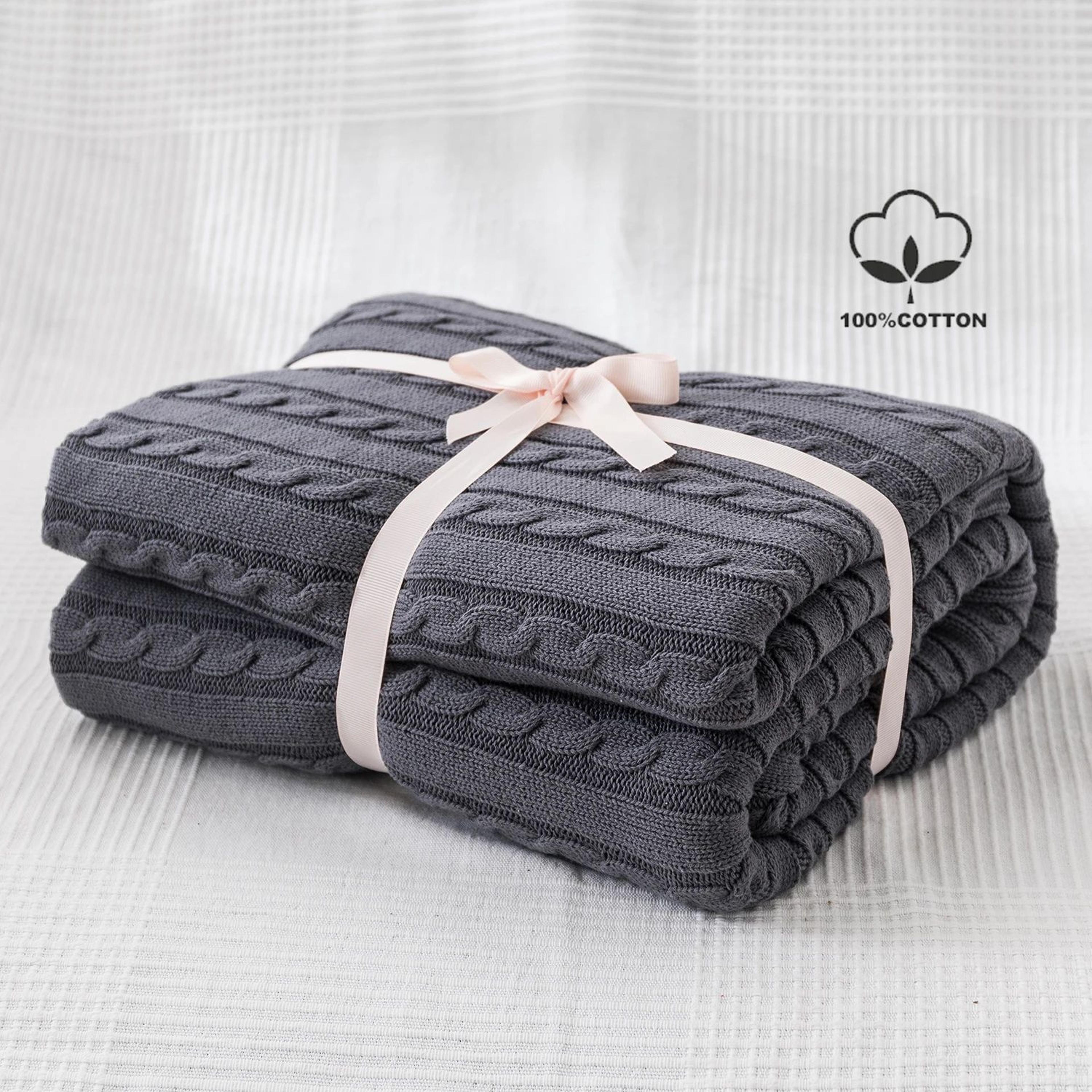 cotton cable knit throw blanket soft cozy decorative bed and sofa blanket