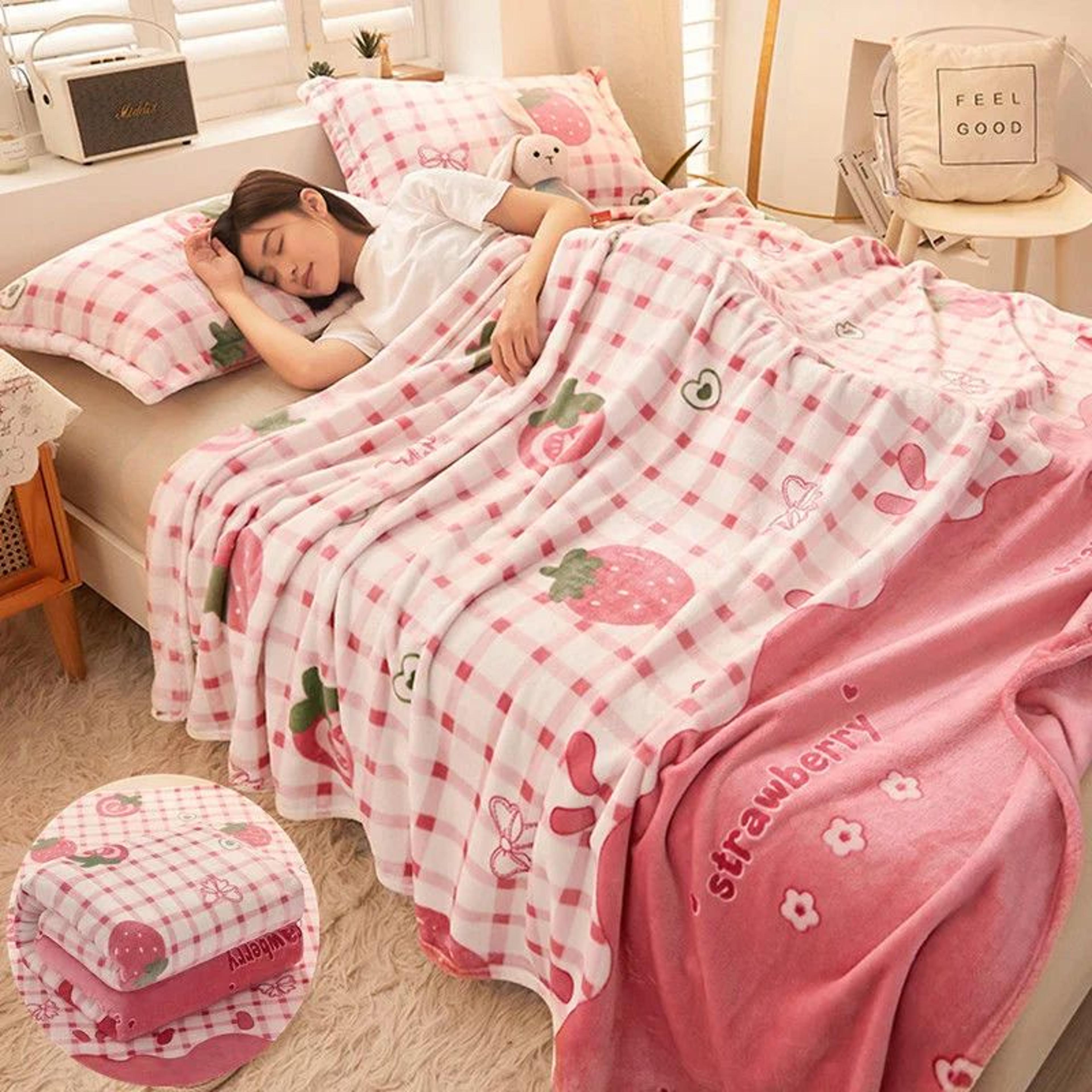 cartoon strawberry flannel fleece blanket soft cozy throw for bed and sofa
