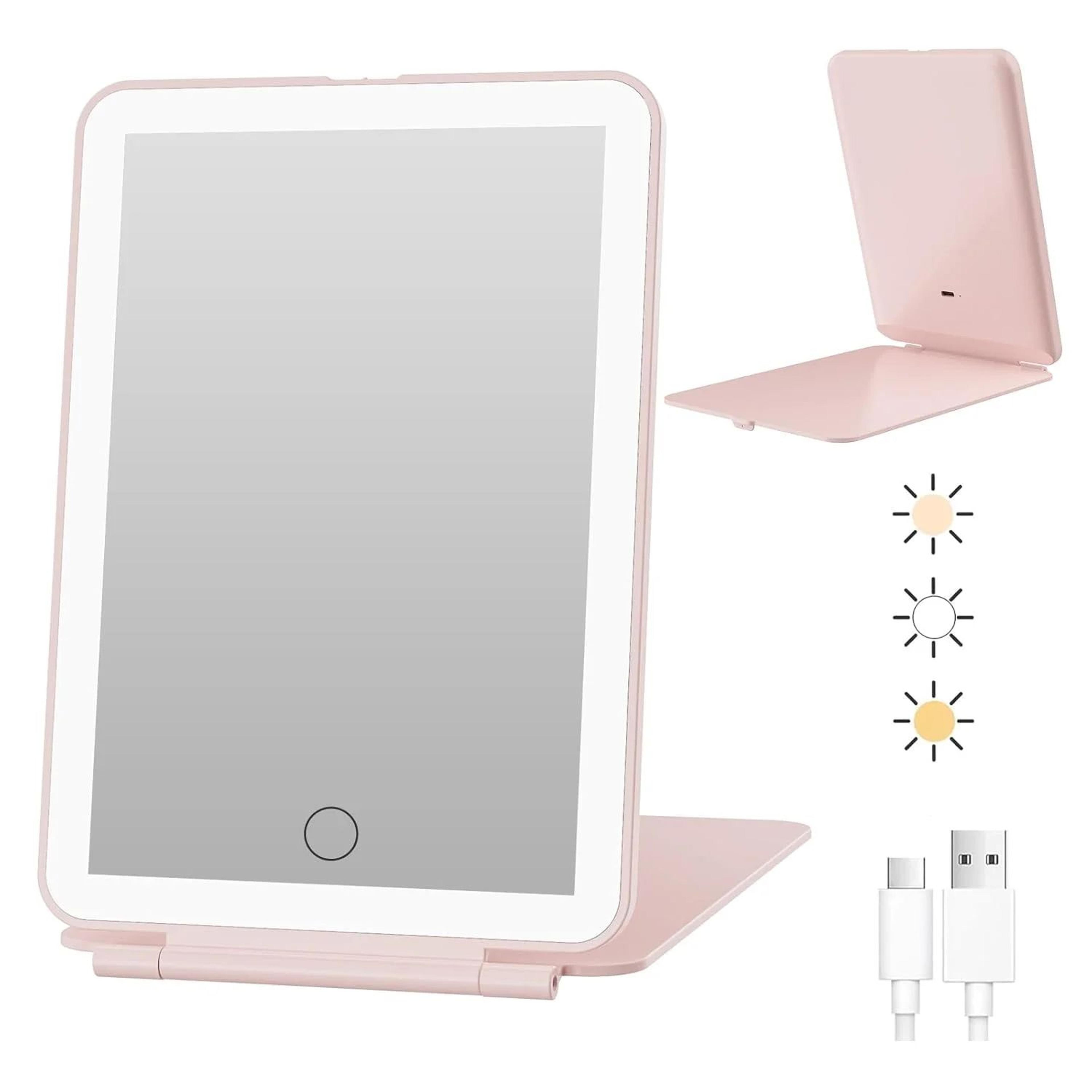 led foldable travel makeup mirror with 3 light modes usb rechargeable touch control