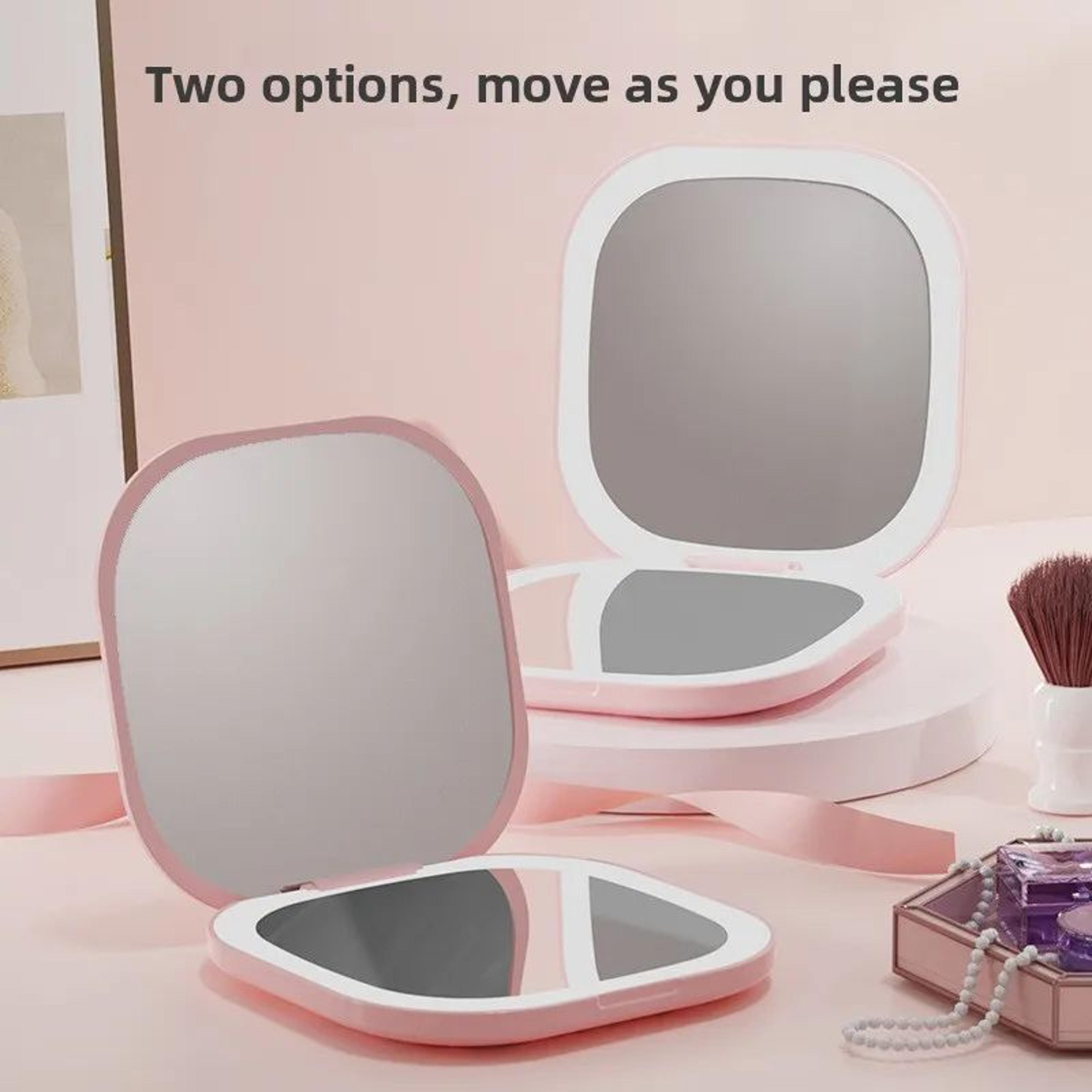 portable folding led makeup mirror with 2x magnification and double-sided hd design