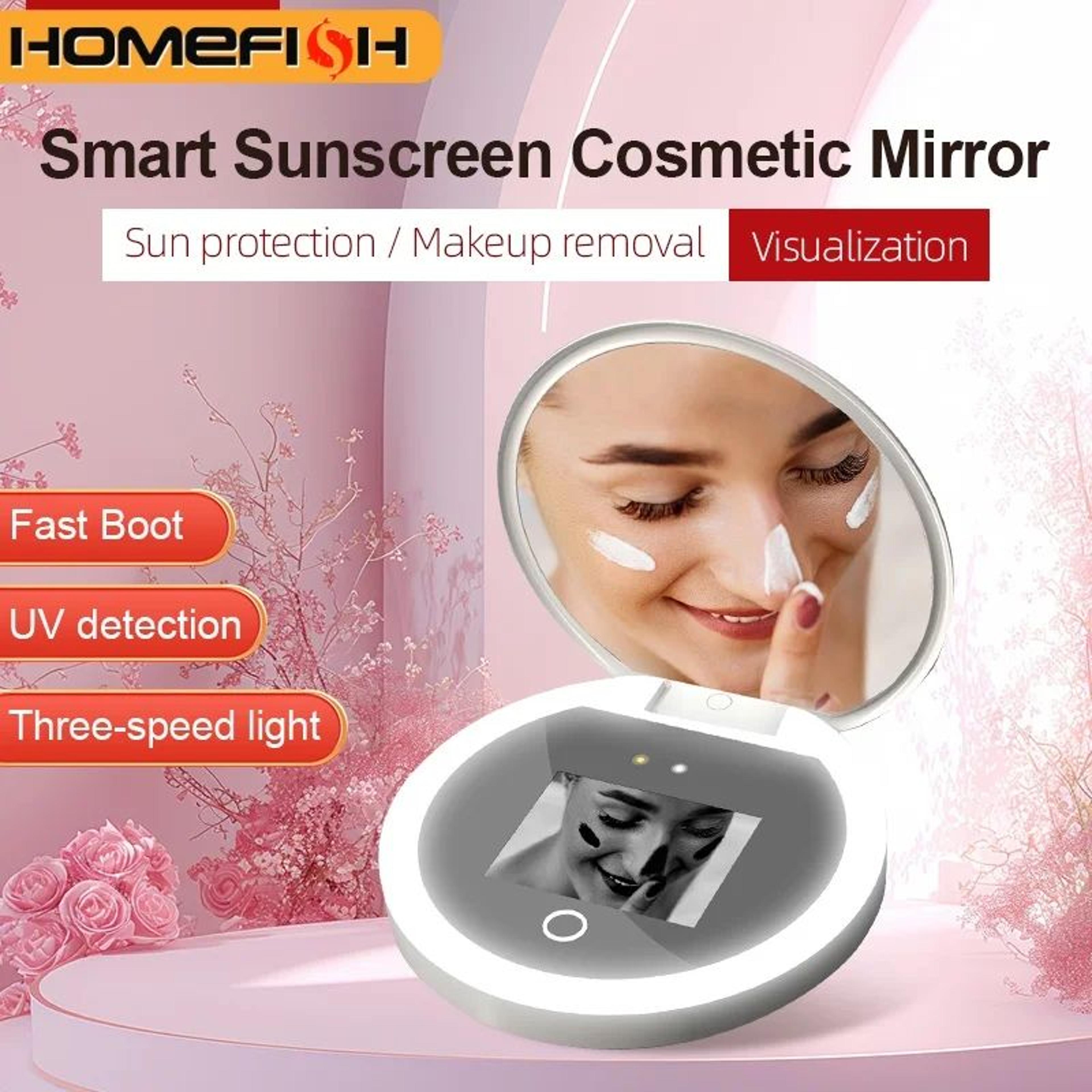 smart uv sunscreen detection led makeup mirror with camera and 3 light modes