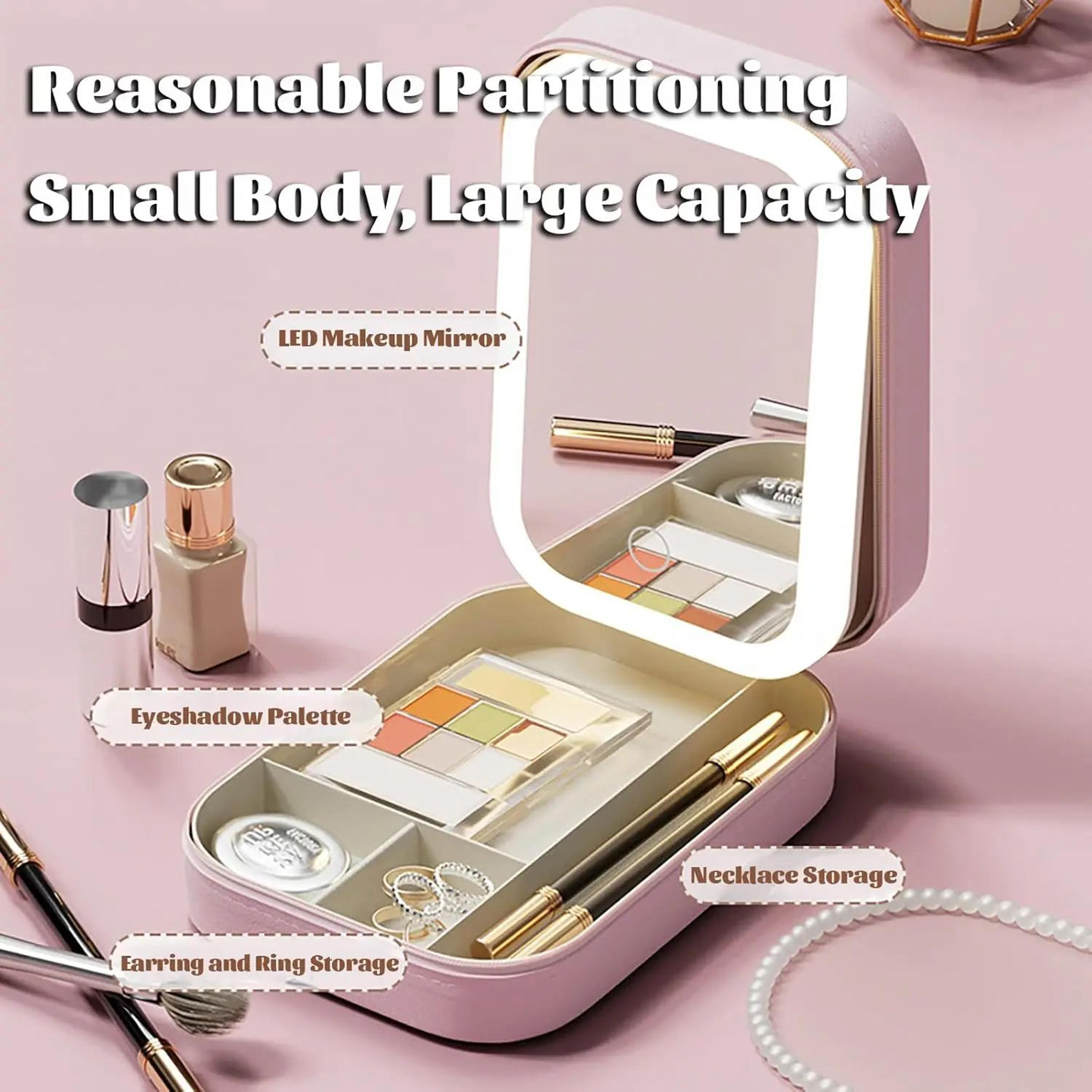portable pu travel makeup bag with led mirror and adjustable light