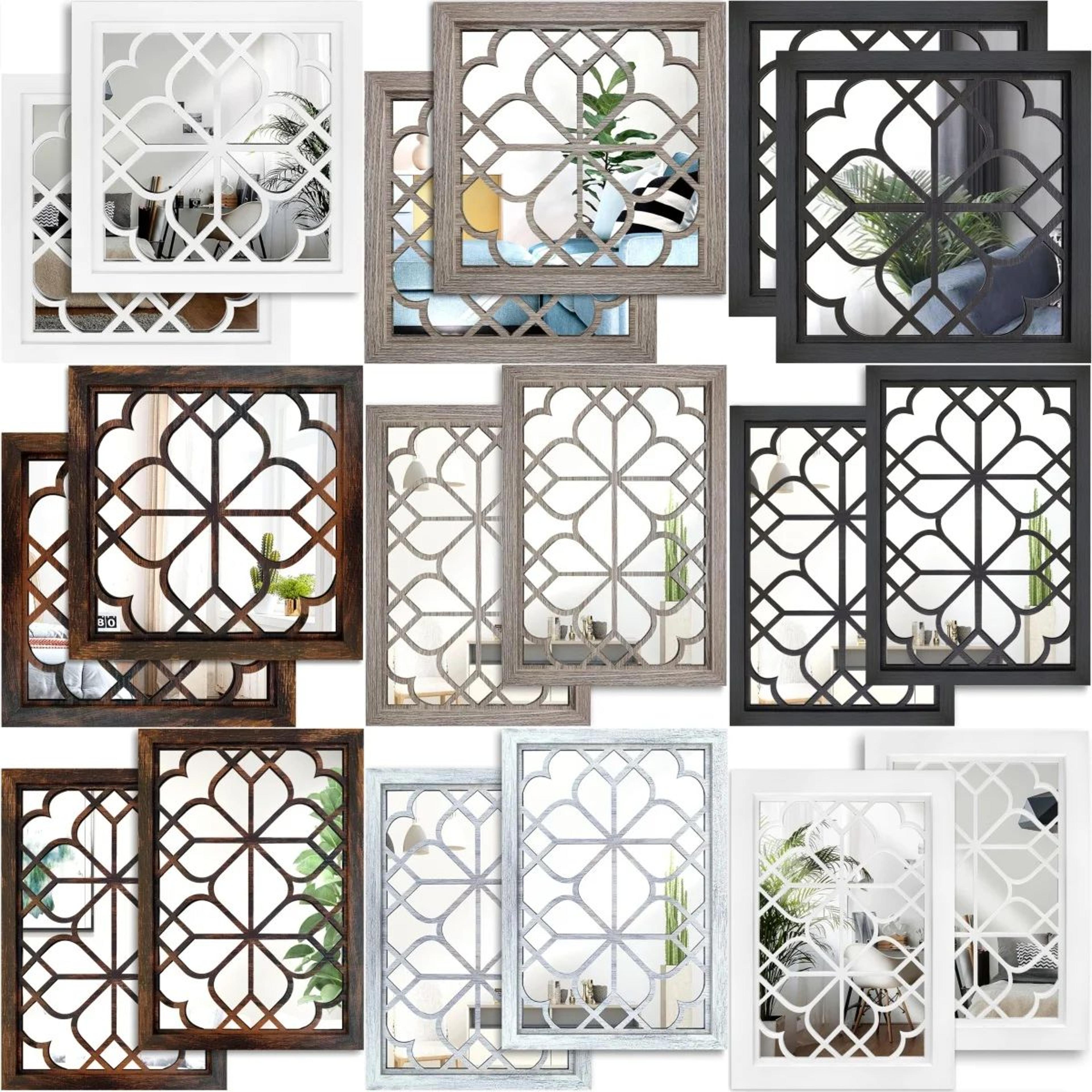 2-piece retro wooden acrylic wall mirror set for rustic home decor