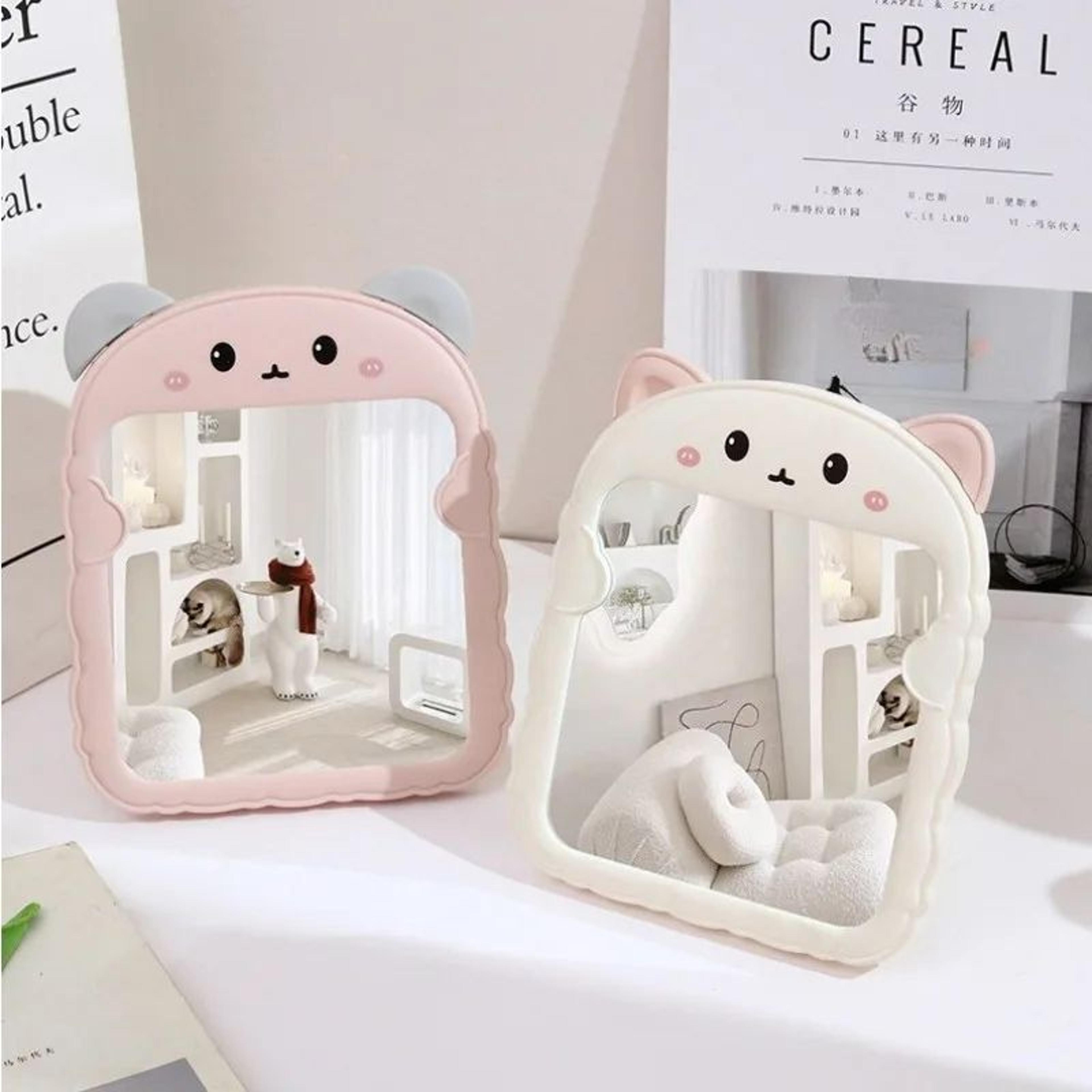 cute cat ear foldable desktop makeup mirror for vanity, dorm and travel