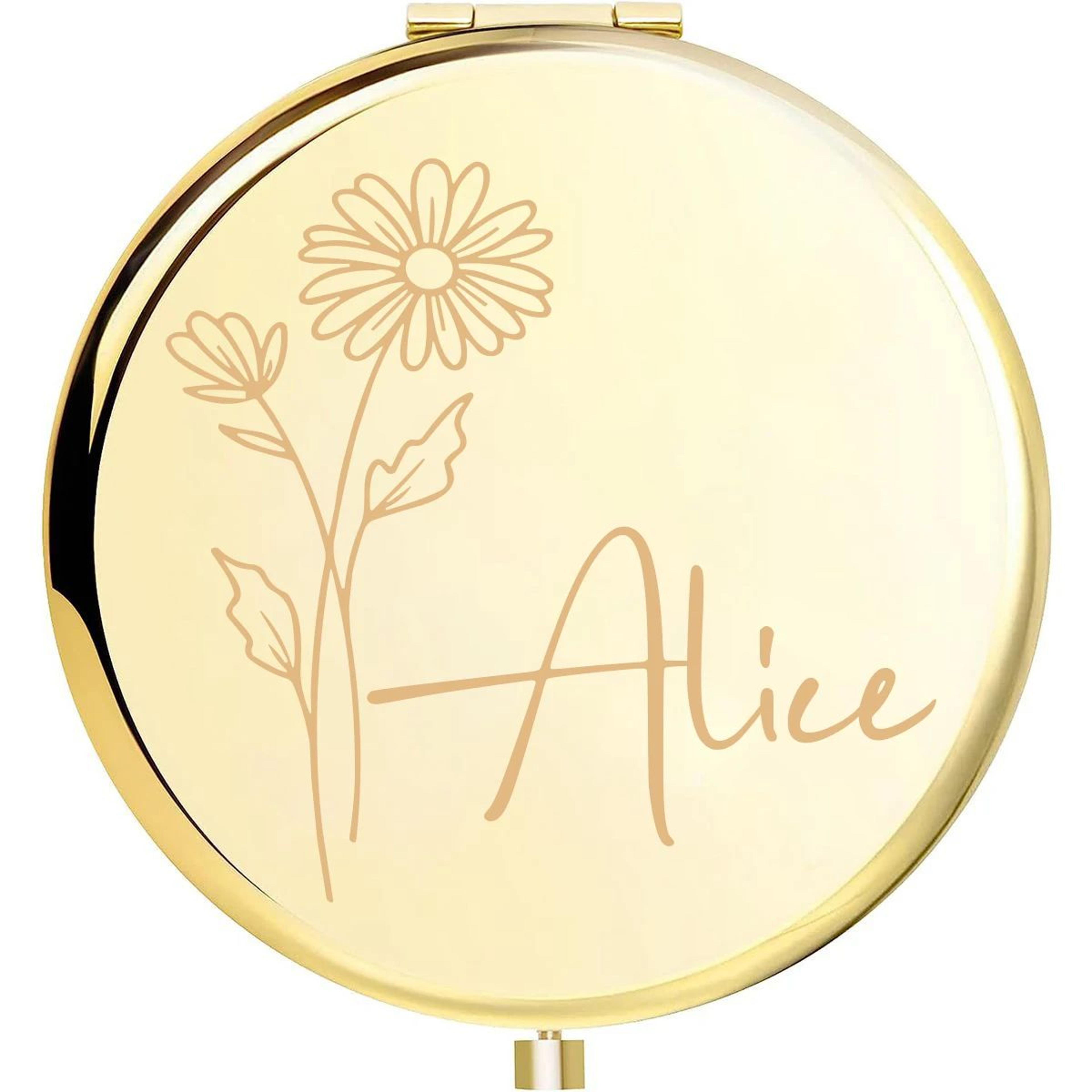 personalized floral engraved compact mirror wedding and bridesmaid gift