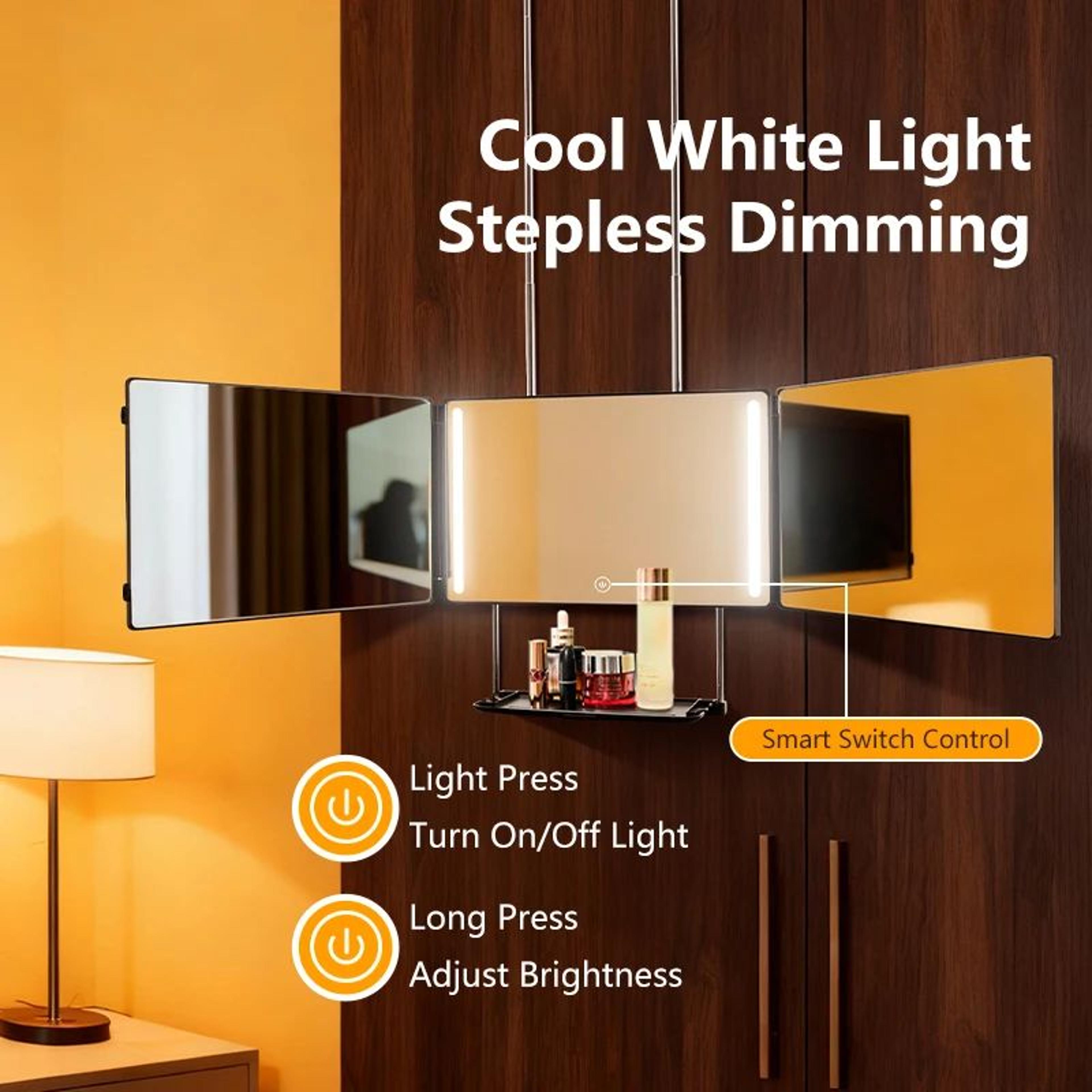 360 degree 3-way led haircut mirror with tray portable foldable self cutting mirror