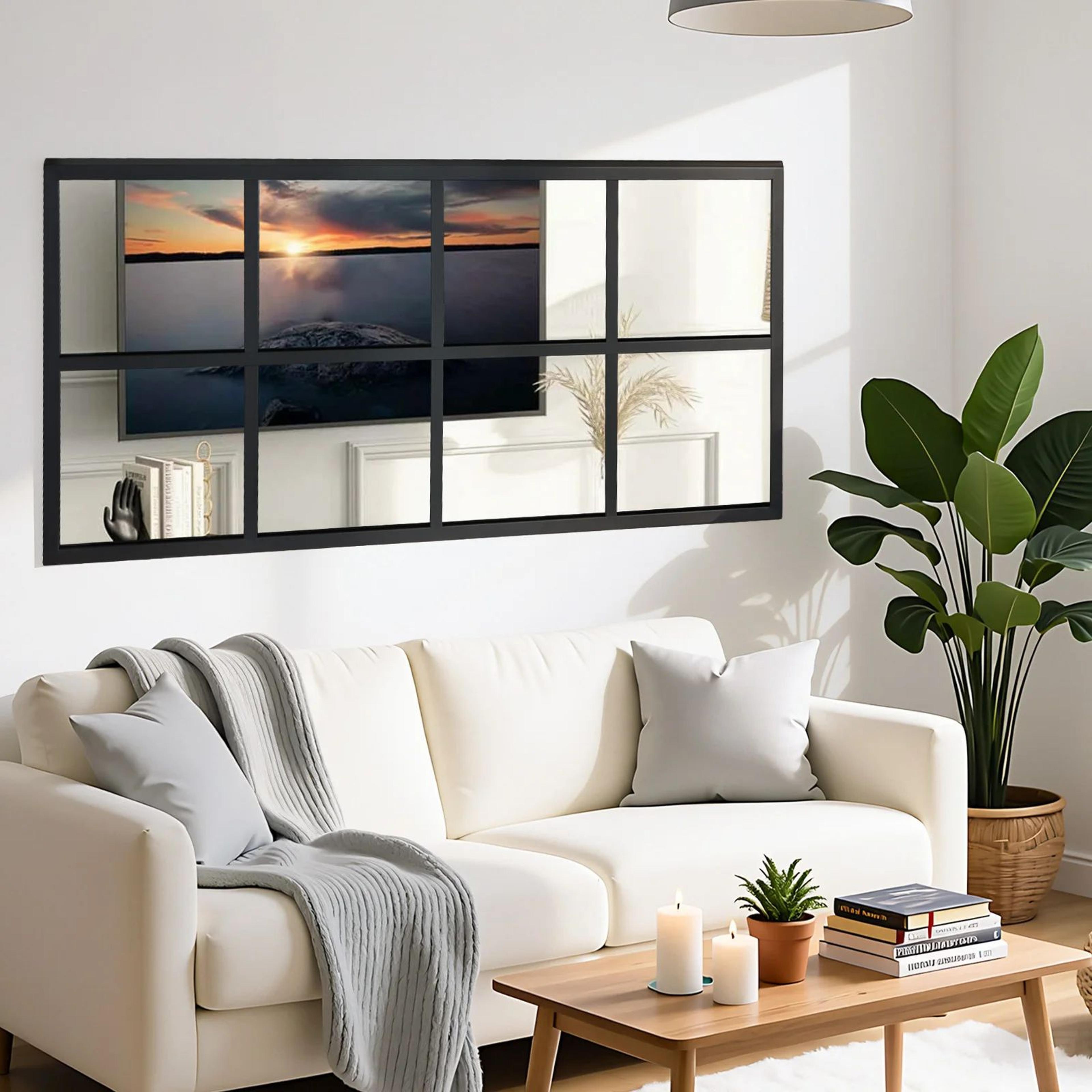 jhk 32 x 16 inch black window pane wall mirror with metal frame