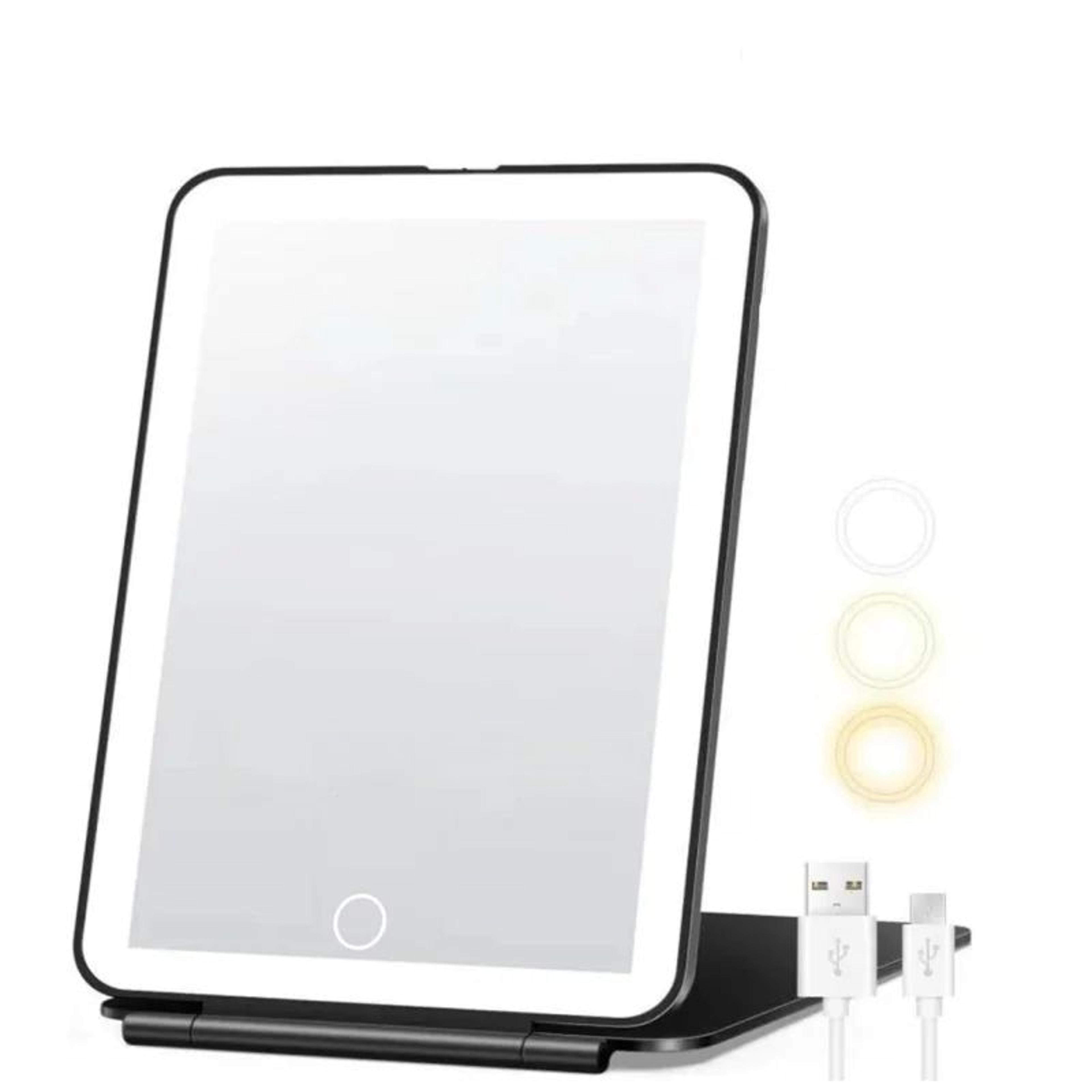 rechargeable led travel makeup mirror with 3 color lights and dimmable touch control
