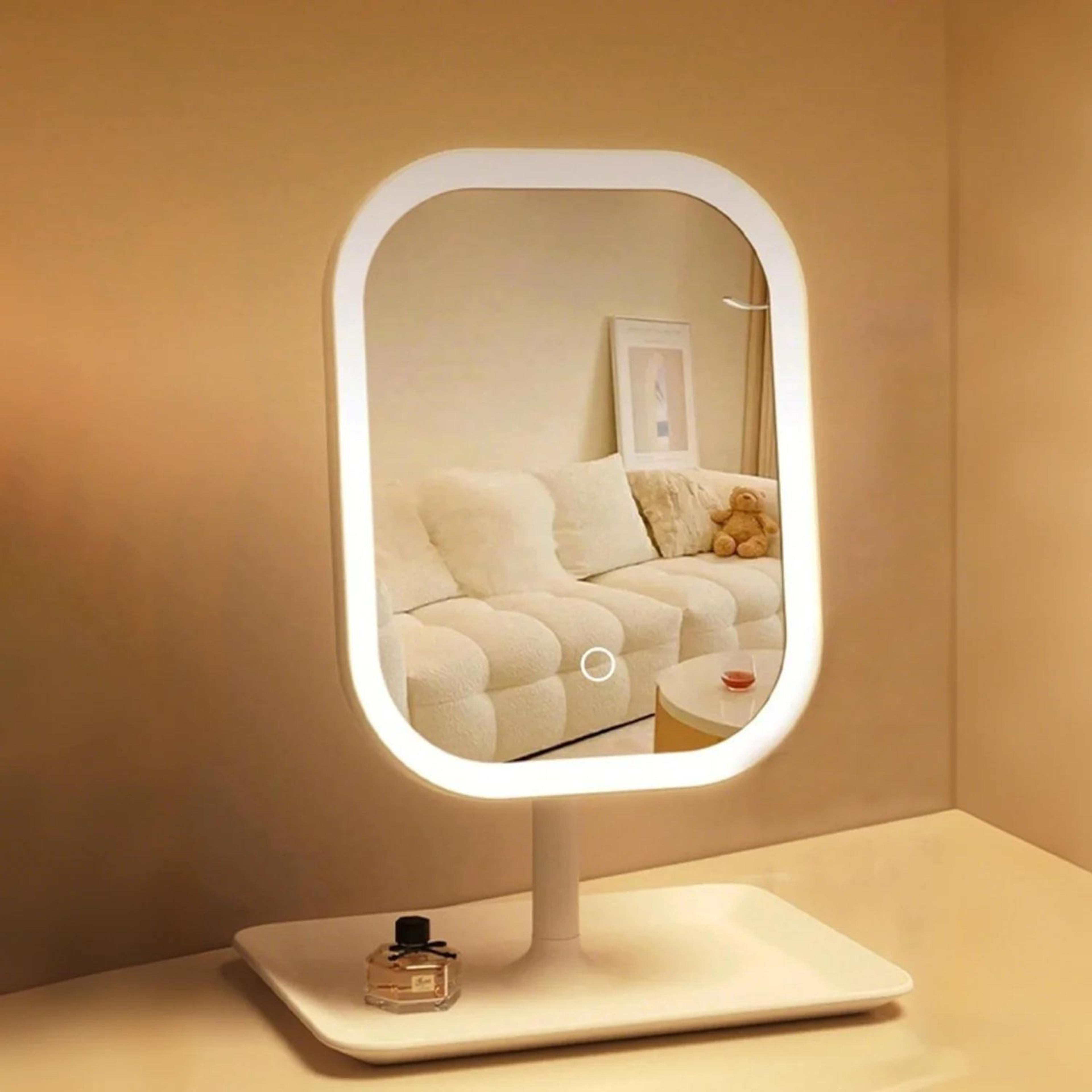 rechargeable led vanity makeup mirror with 3 color lights and adjustable rotation