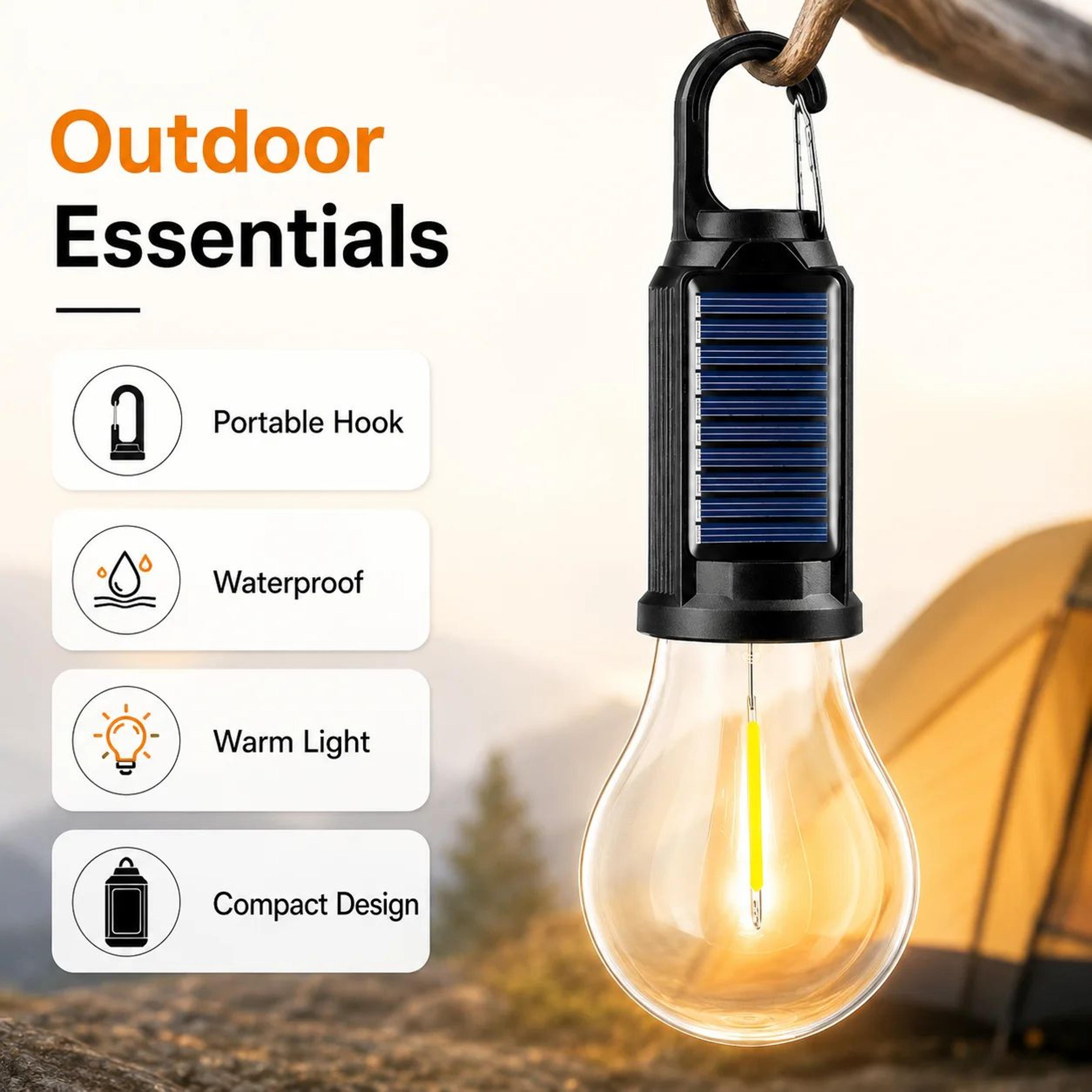 solar rechargeable camping light bulb waterproof usb hanging tent lantern