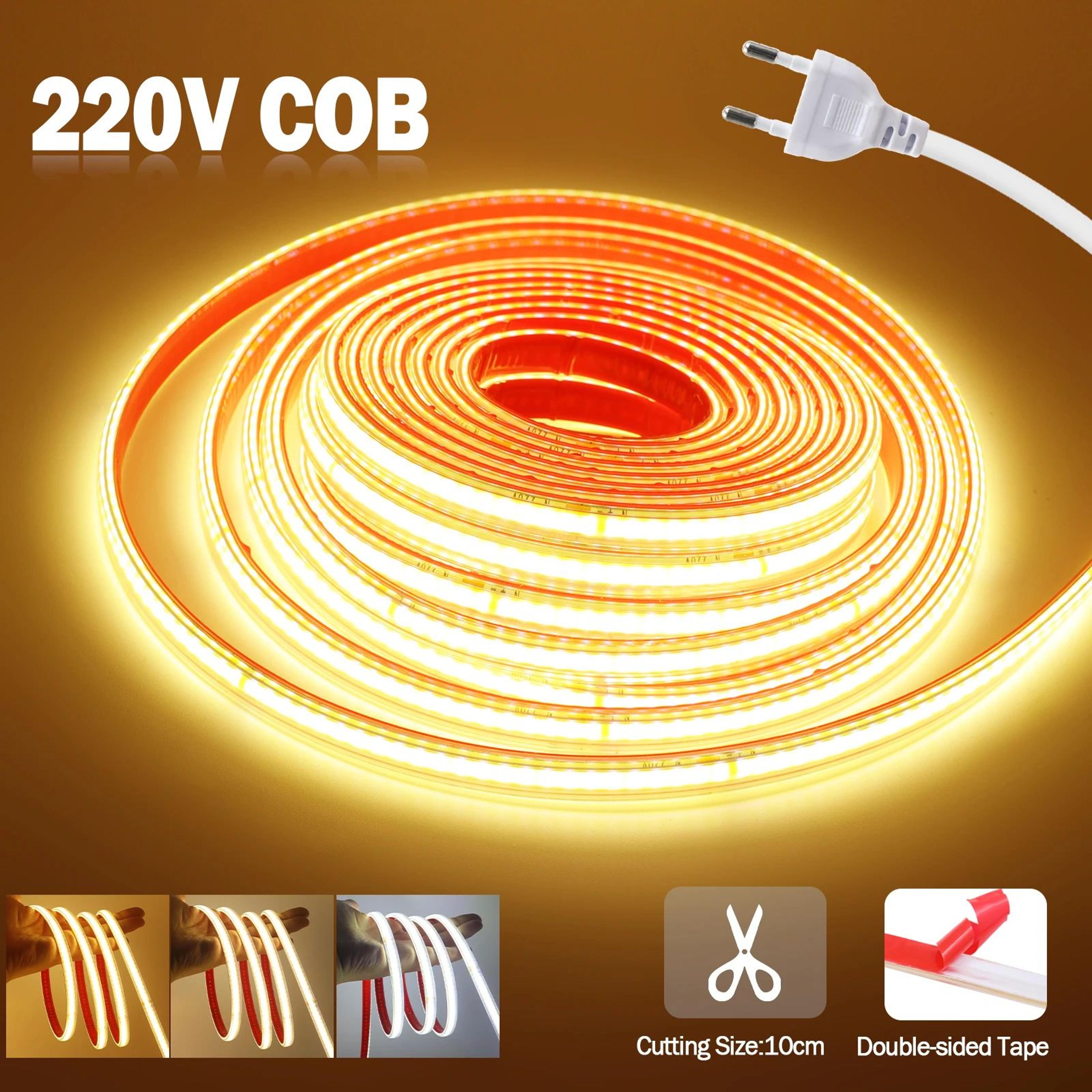 220v waterproof cob led strip light 240 leds/m cuttable flexible lighting