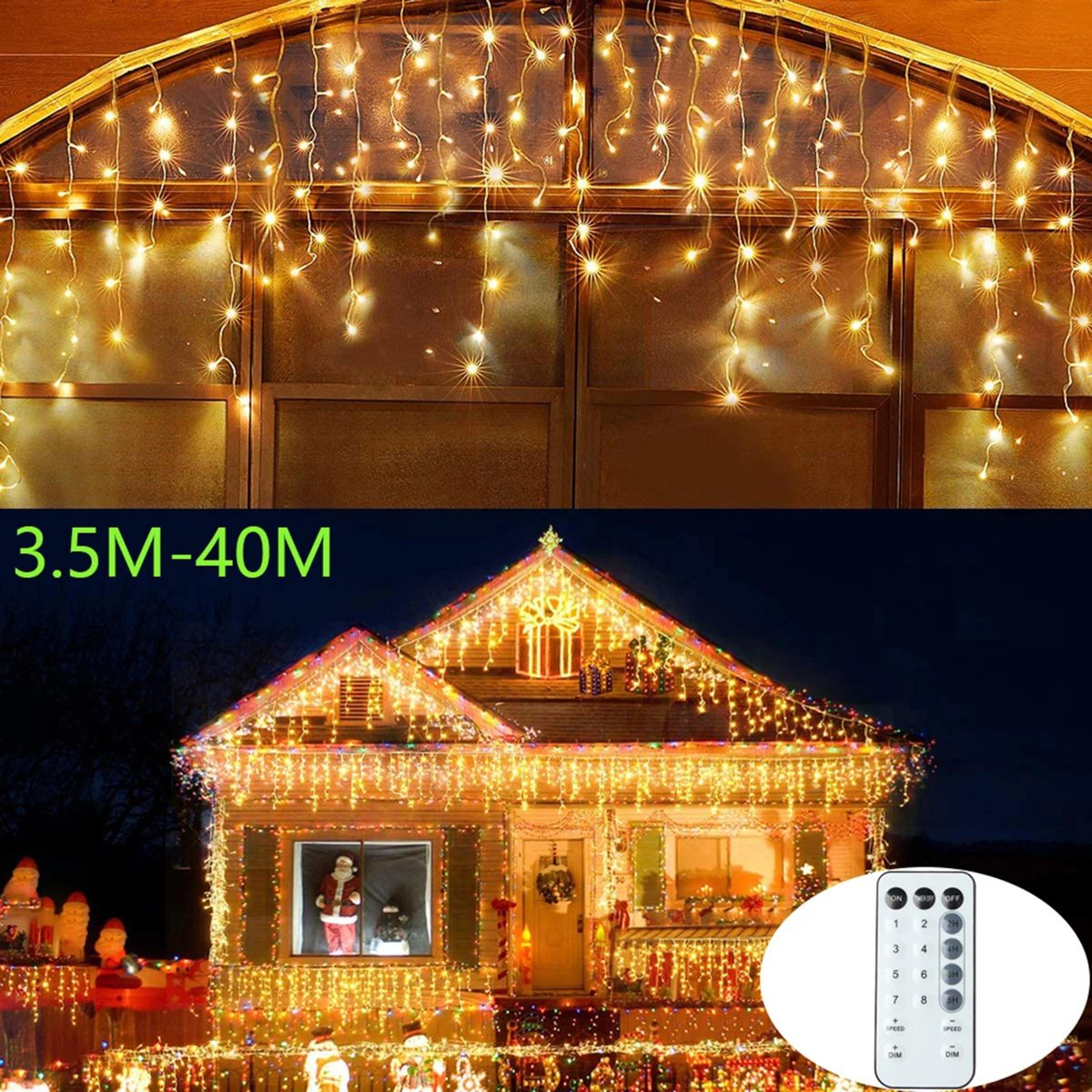 3.5m-40m led icicle curtain string lights with 8 modes for outdoor holiday decor