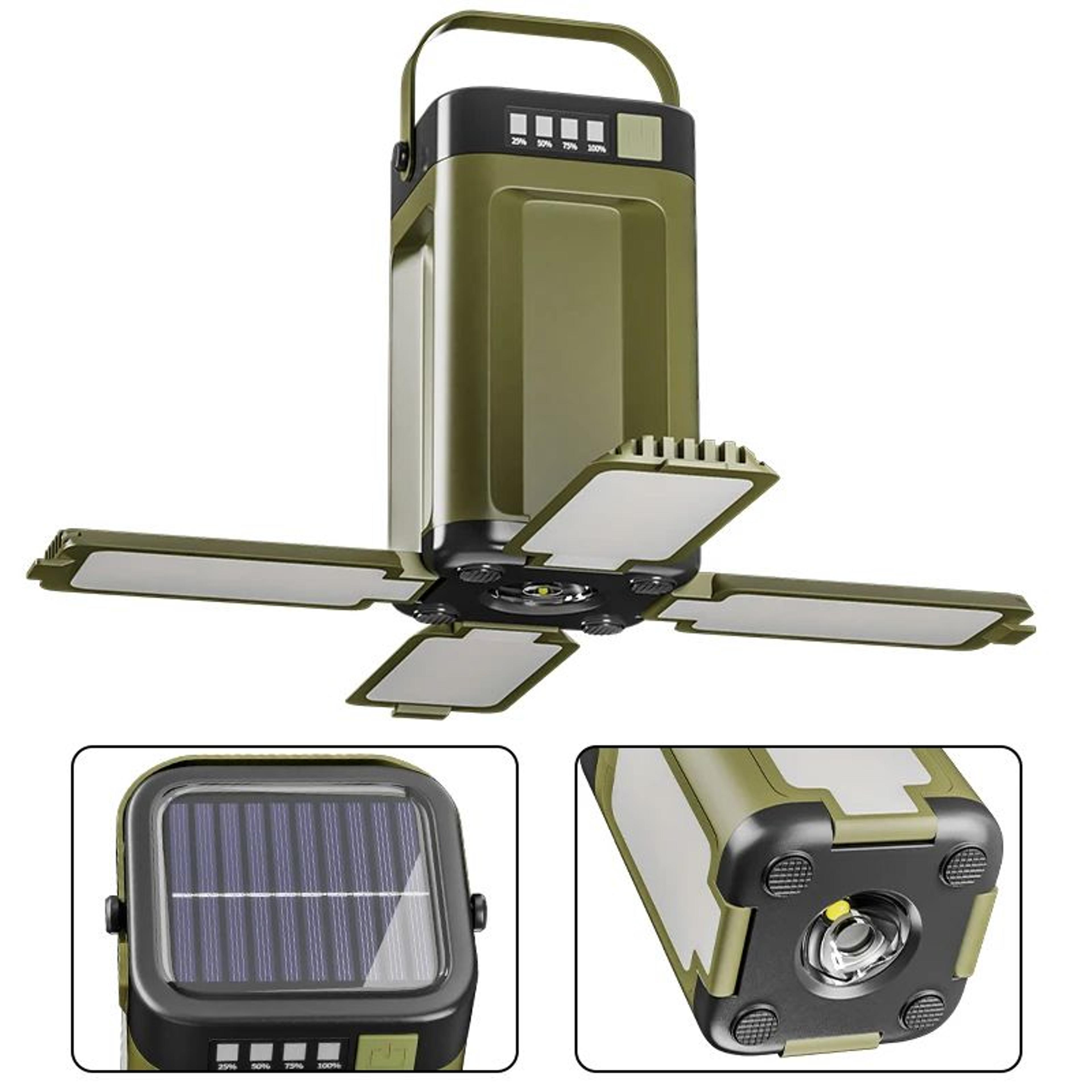 solar foldable camping lantern with 2000mah power bank and type-c charging
