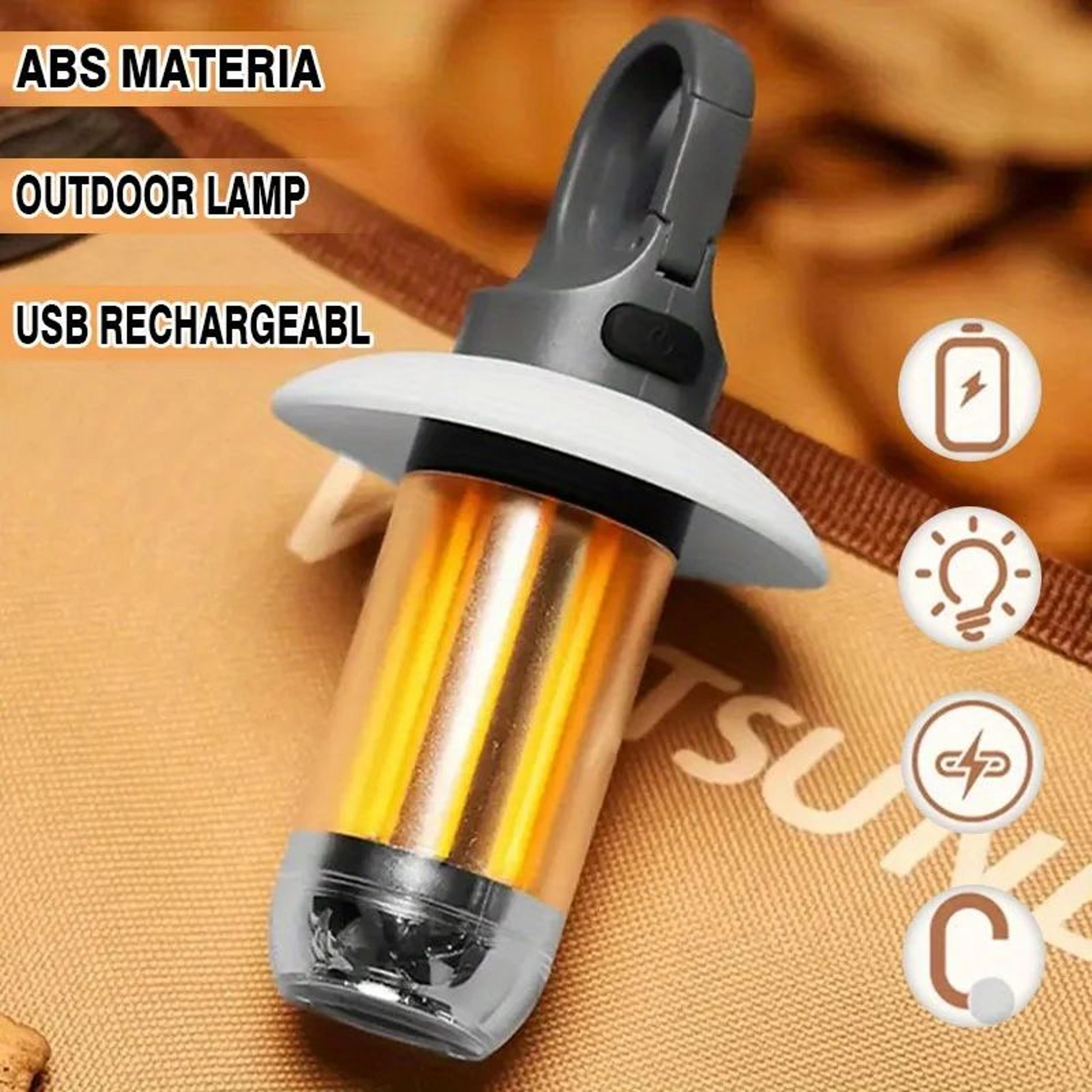 usb-c rechargeable led camping lantern with hook and handheld flashlight