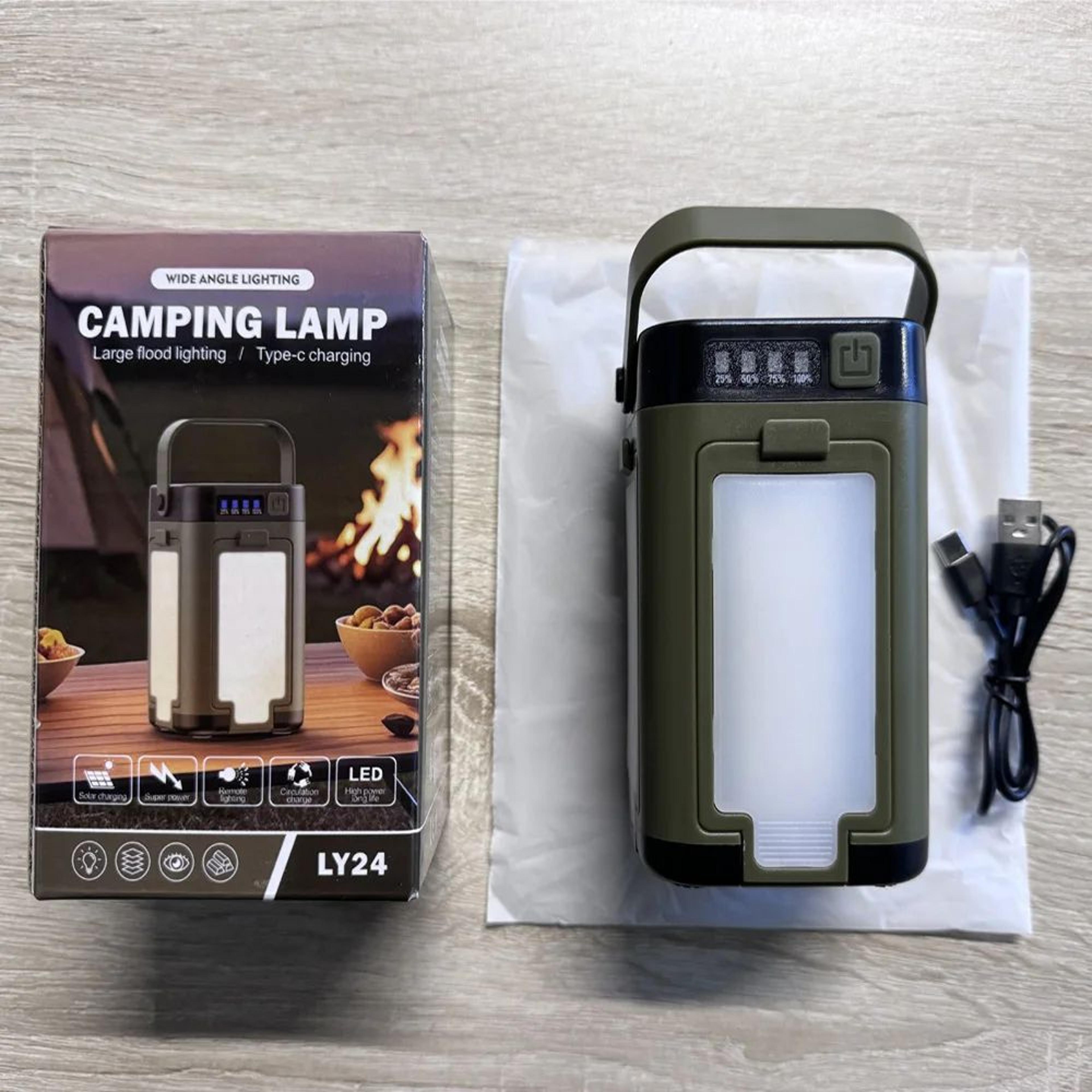 solar rechargeable camping lantern 2000mah with 6 lighting modes and hanging hook