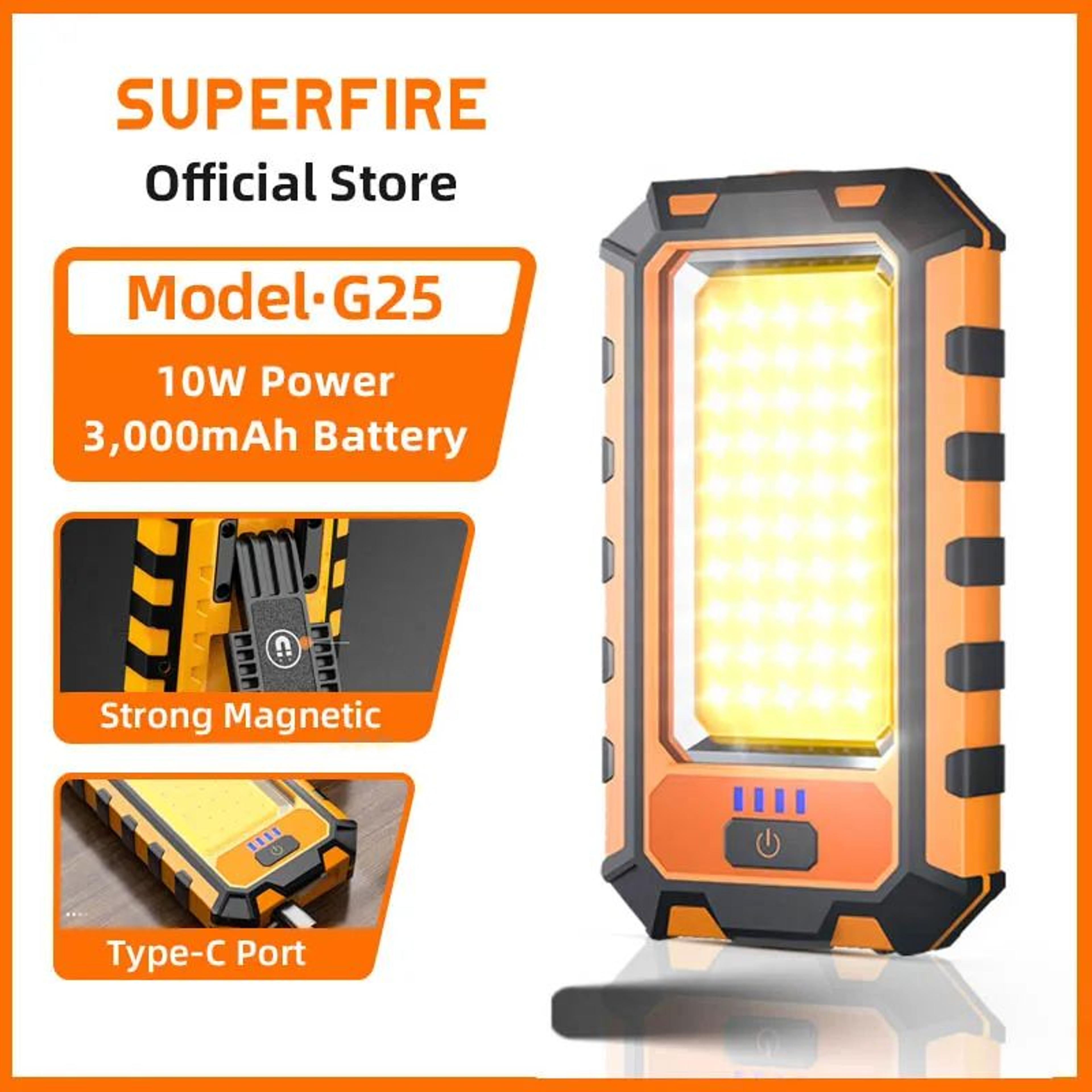 superfire g25 800lm rechargeable cob work light with magnetic mount and usb-c