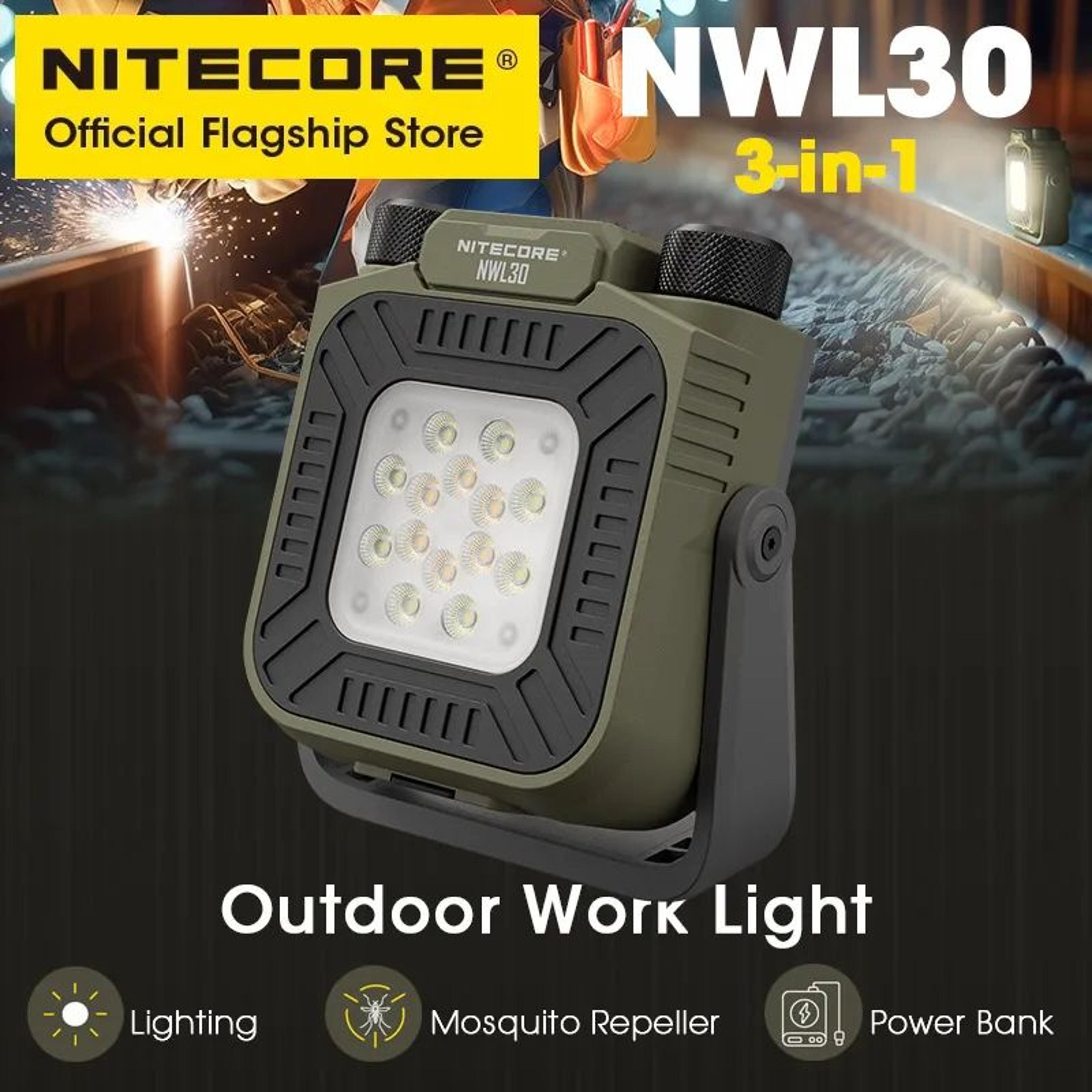 nitecore nwl30 3000lm rechargeable work light with mosquito repeller and power bank