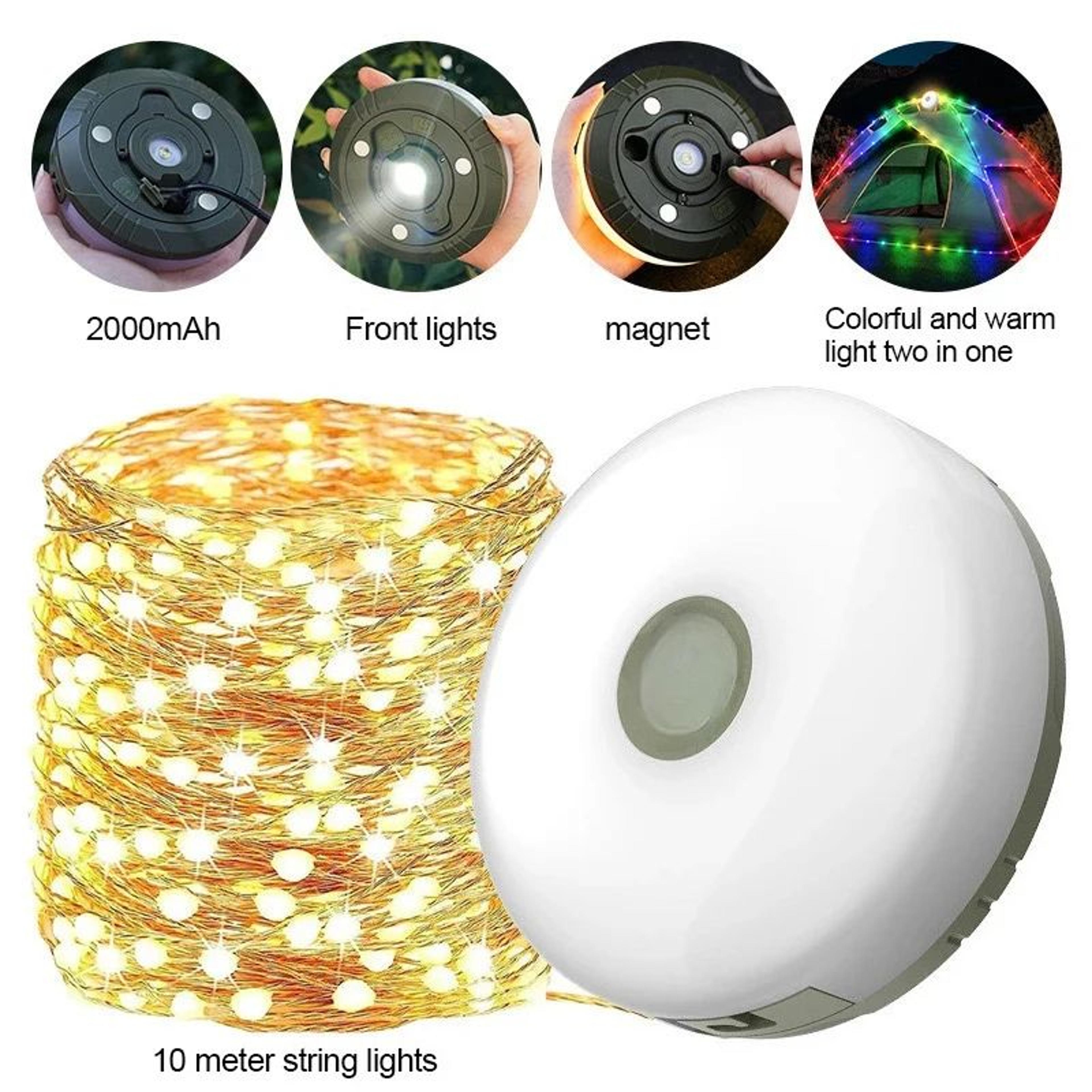 retractable led camping string lights portable lantern for tent and party lighting