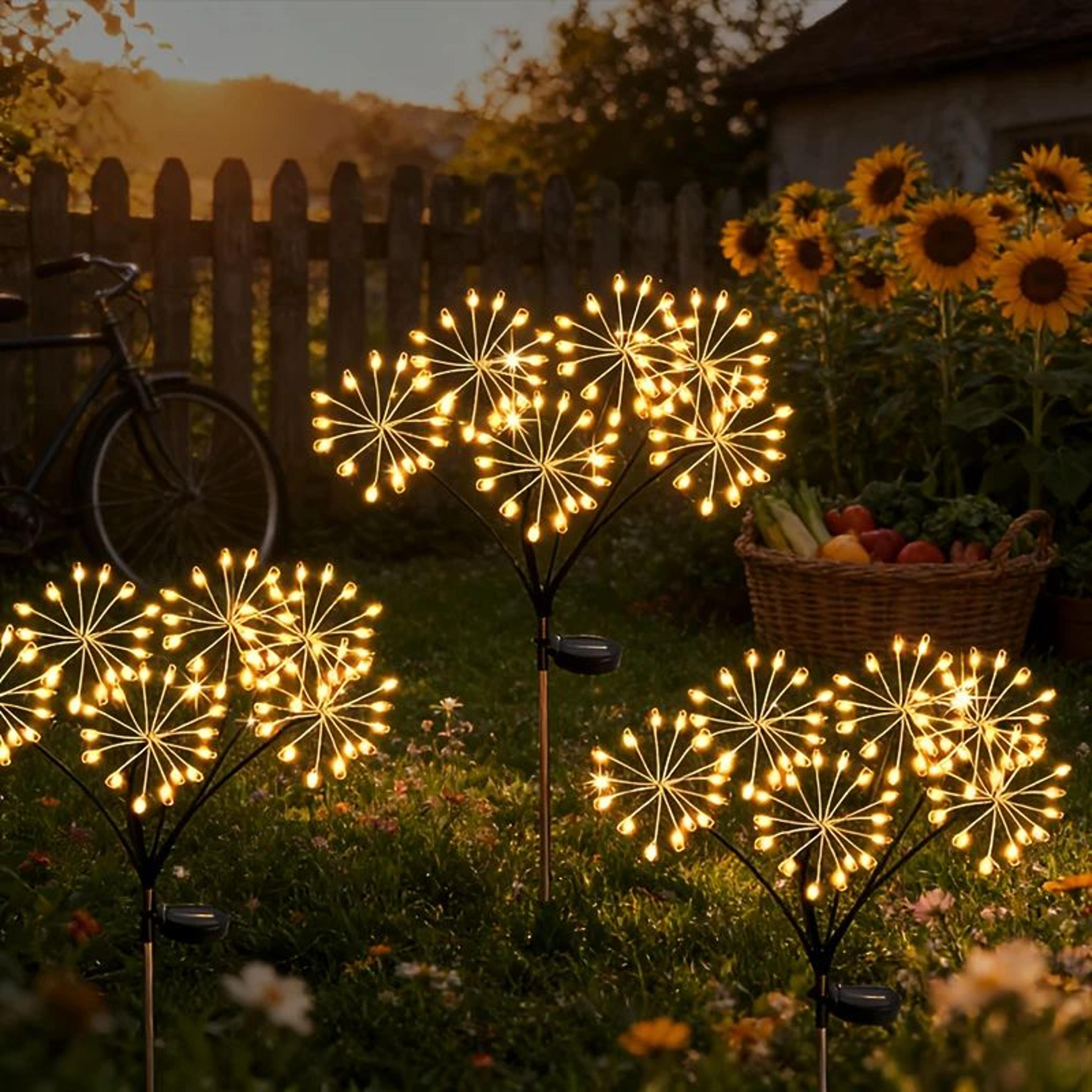 solar firework garden lights ip65 waterproof outdoor pathway stake lights