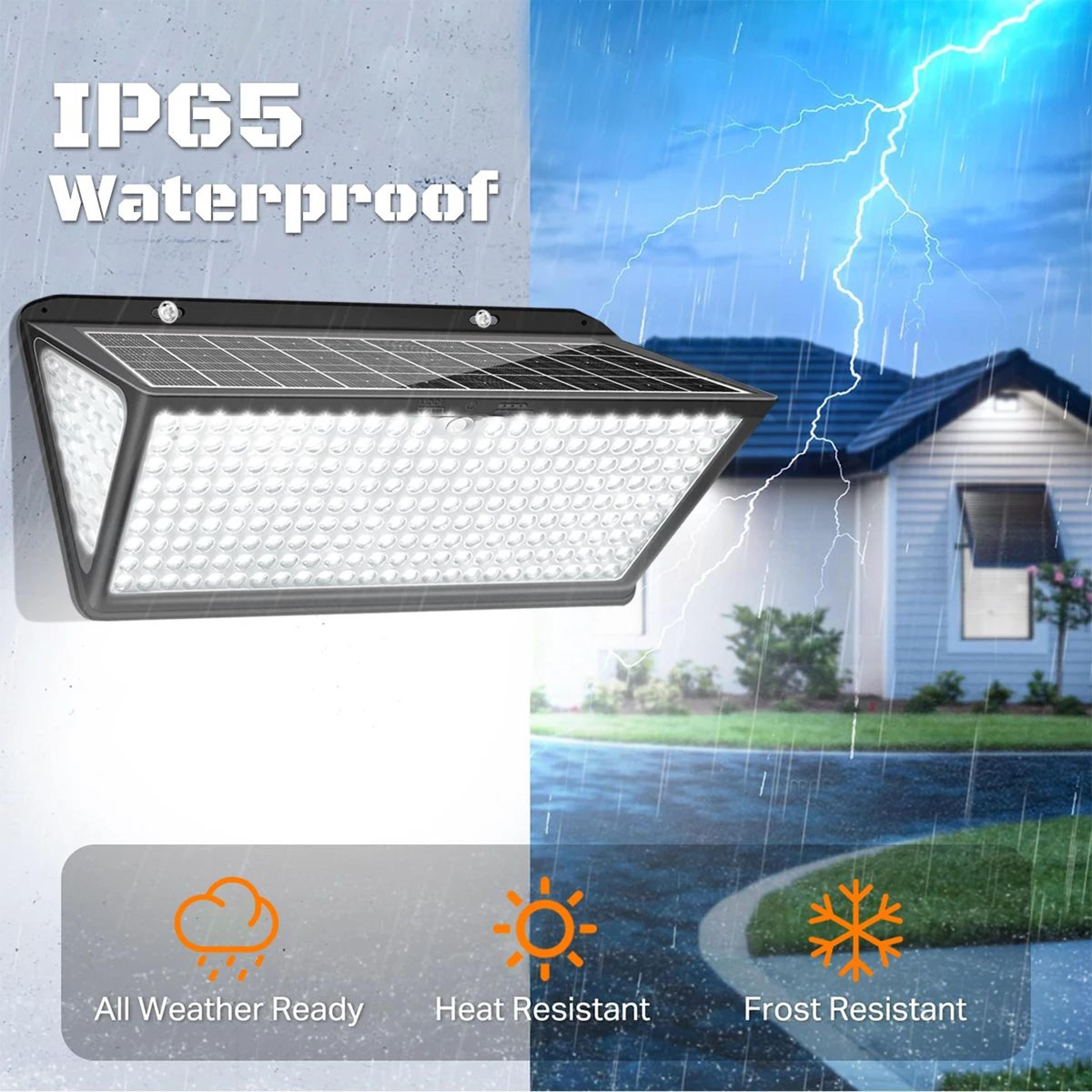 258 led solar motion sensor wall flood light - 3 modes ip65 waterproof