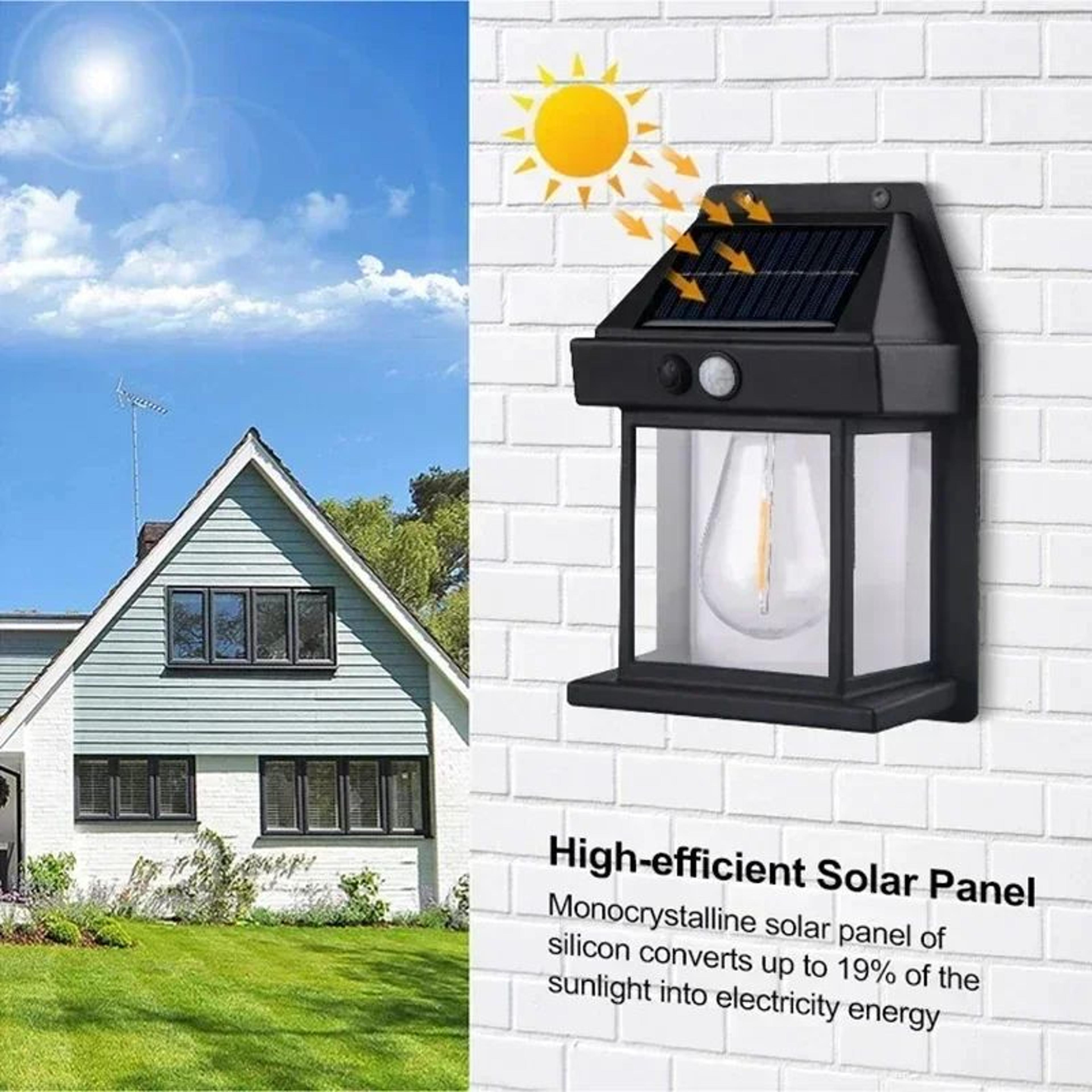 solar tungsten motion sensor wall light - 3 mode waterproof outdoor lantern