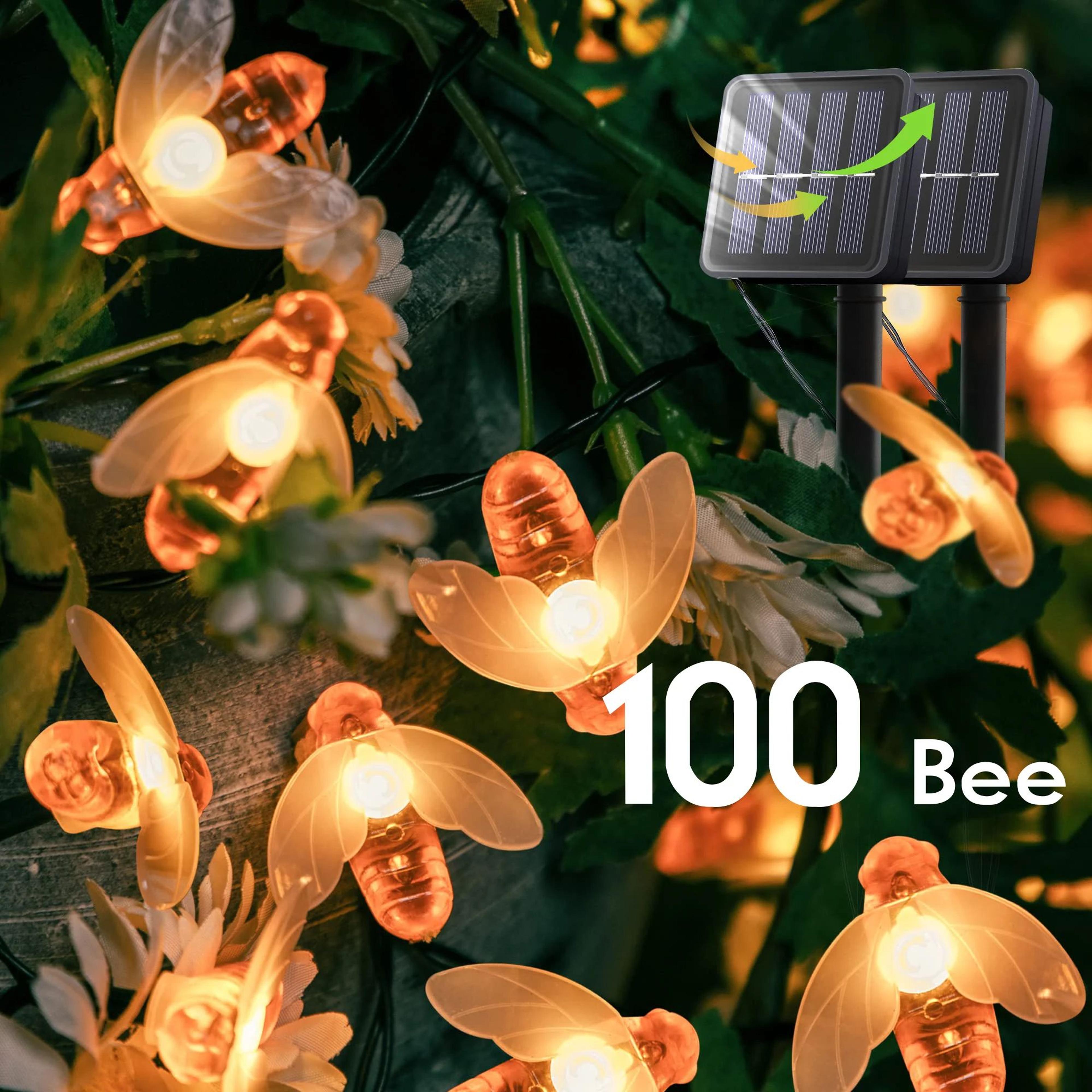 100 led solar bee string lights outdoor waterproof 8 modes garden fairy lights