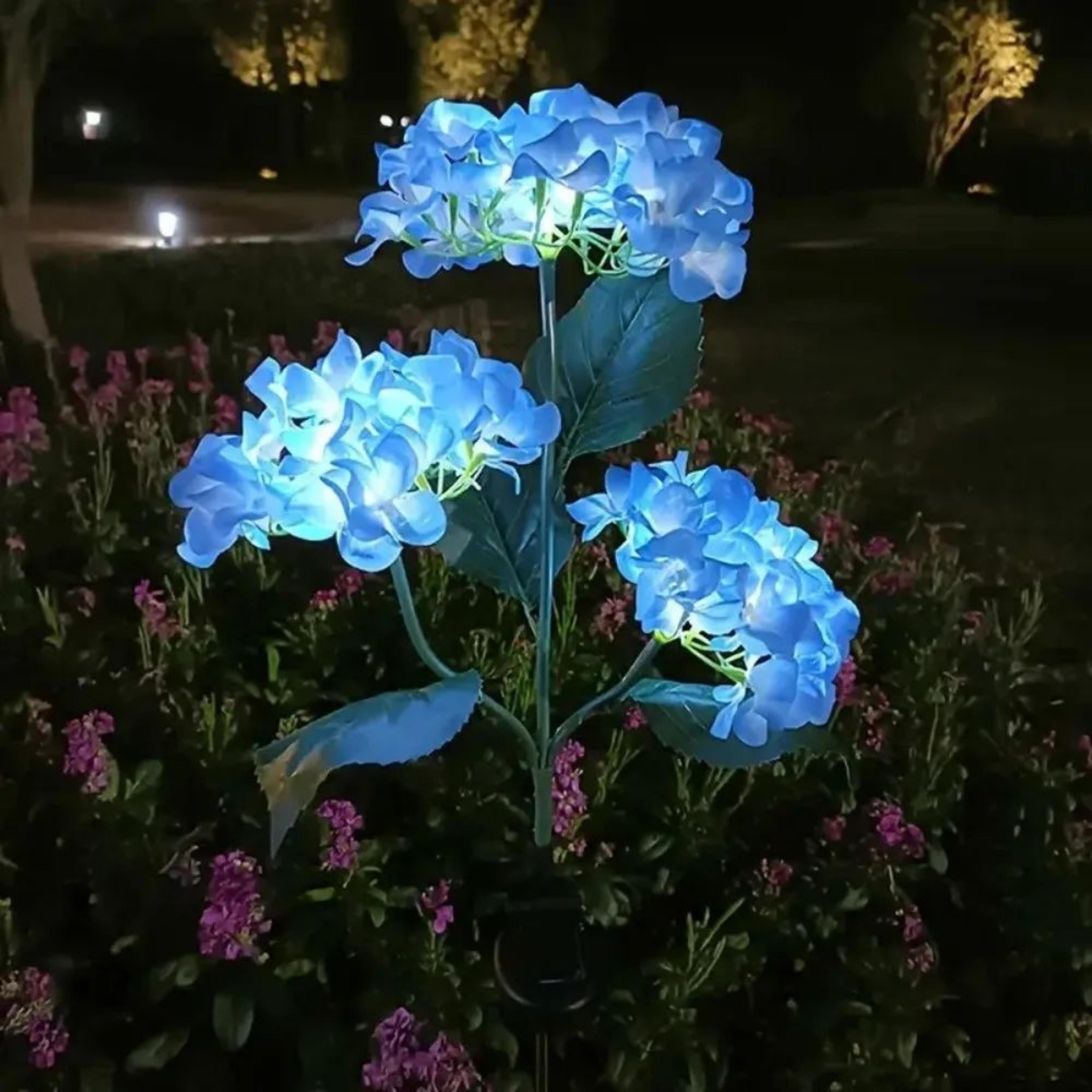 3-head solar hydrangea garden lights - waterproof led flower stake light