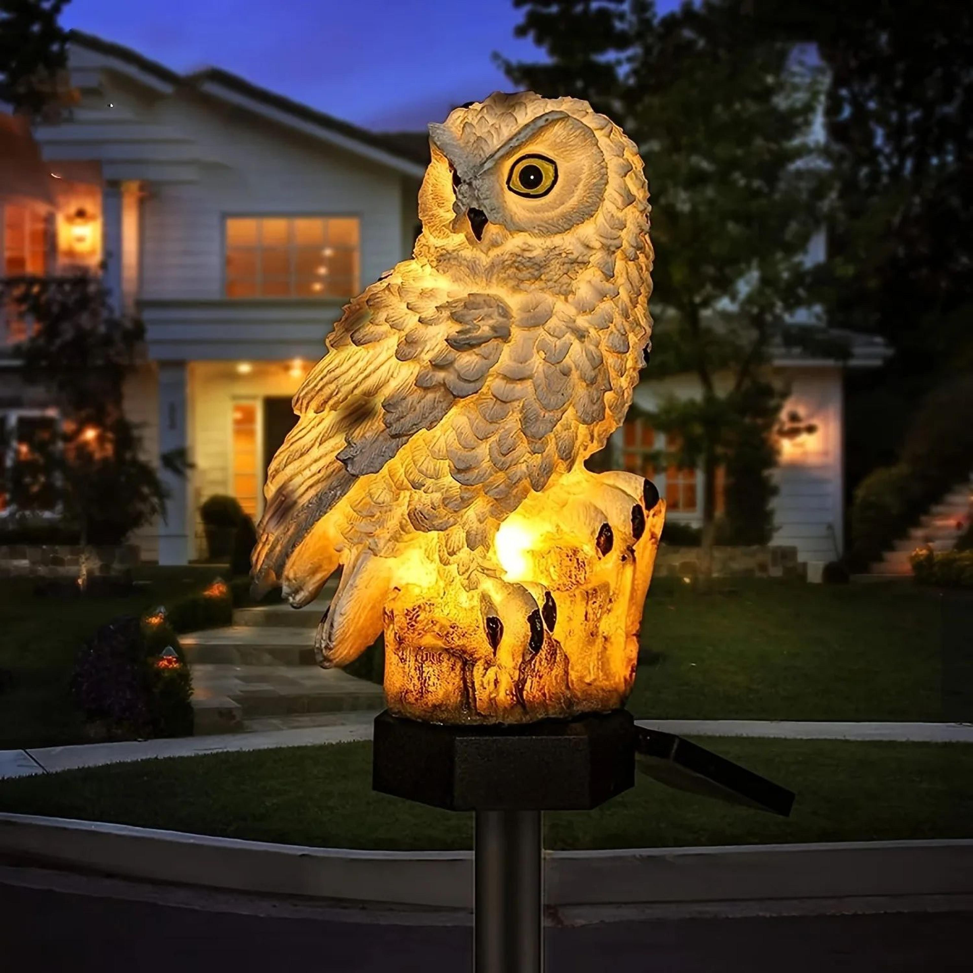 solar owl garden stake light with warm led automatic outdoor lighting