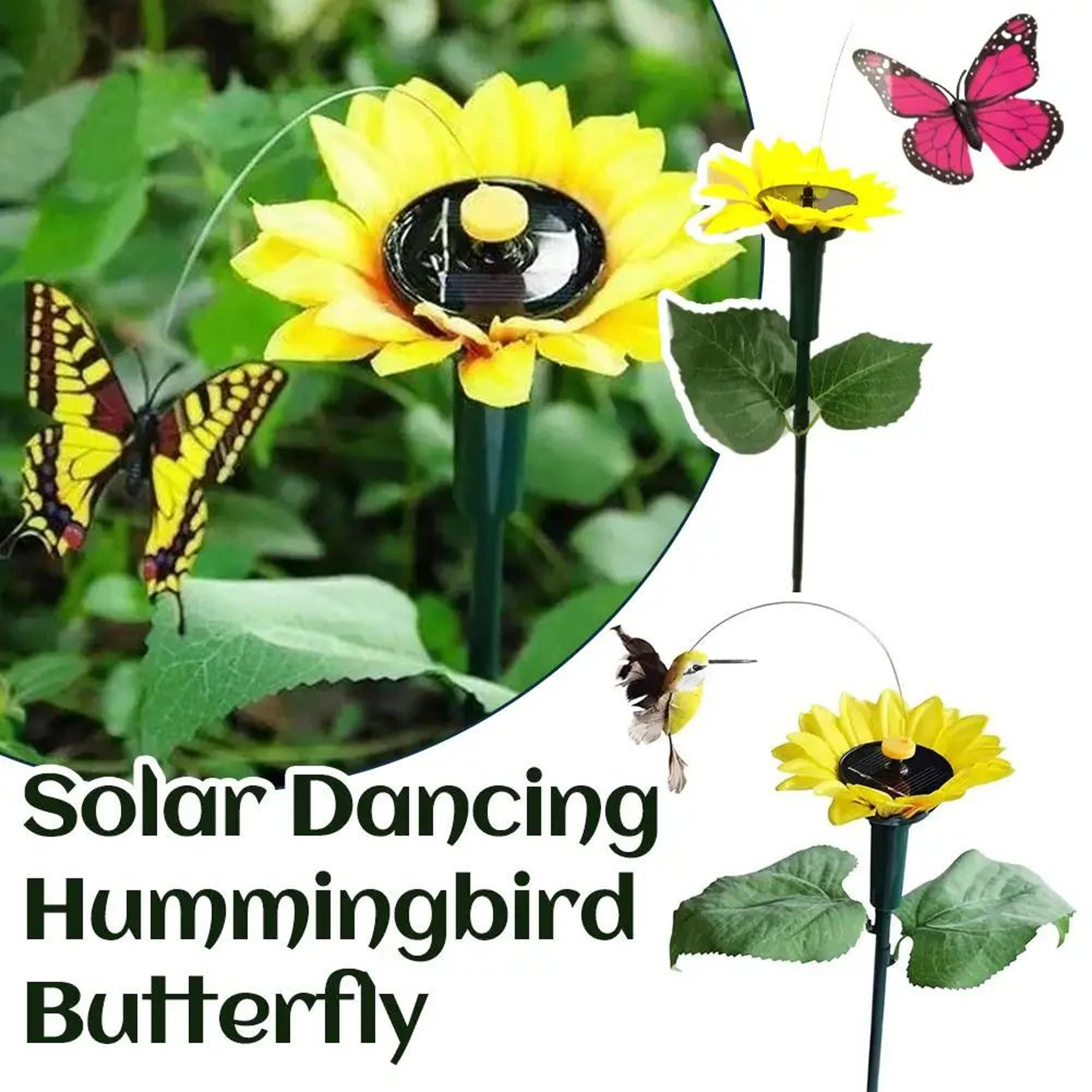 solar dancing butterfly and hummingbird sunflower garden stake