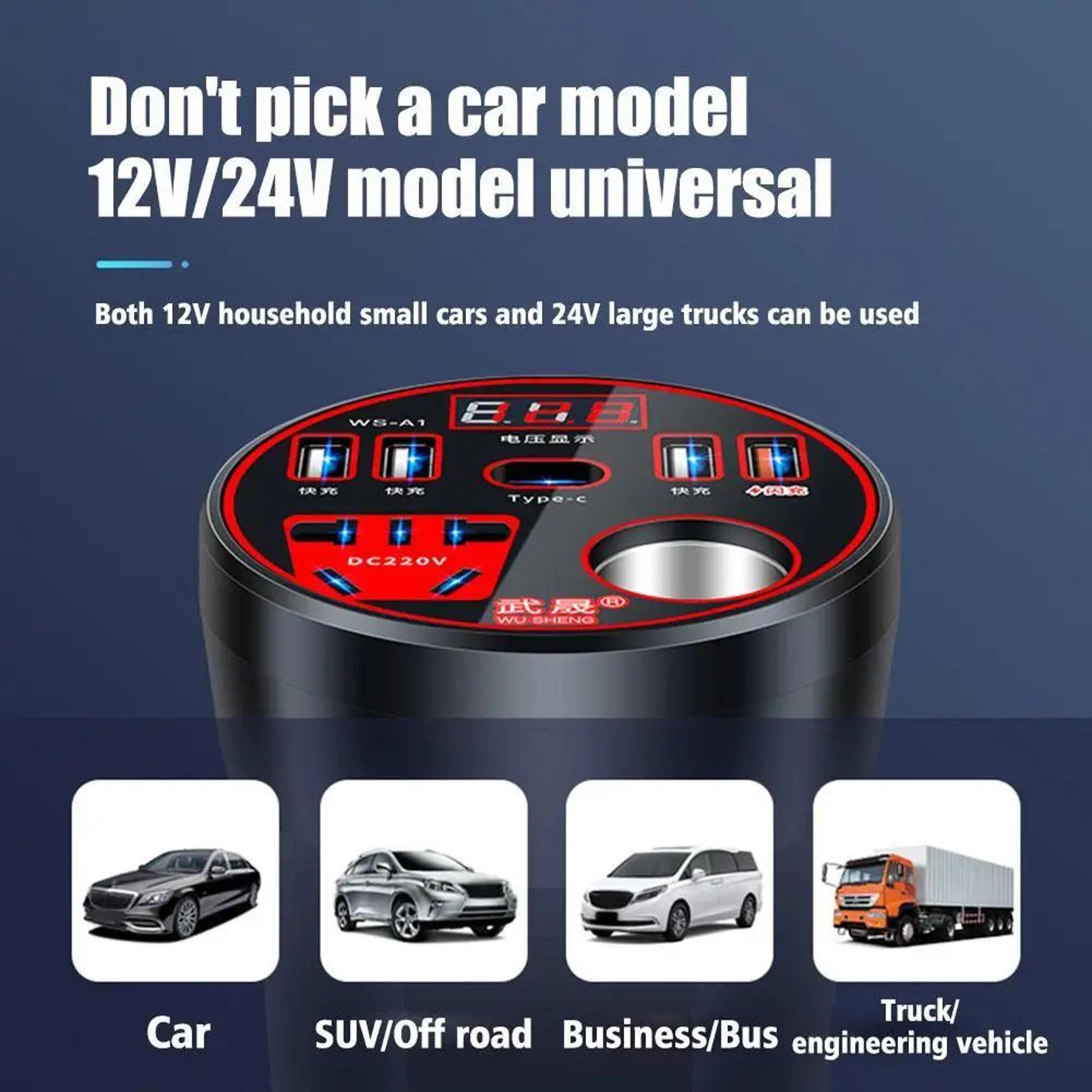 120w car power inverter 12v 24v to dc 220v with type-c fast charging