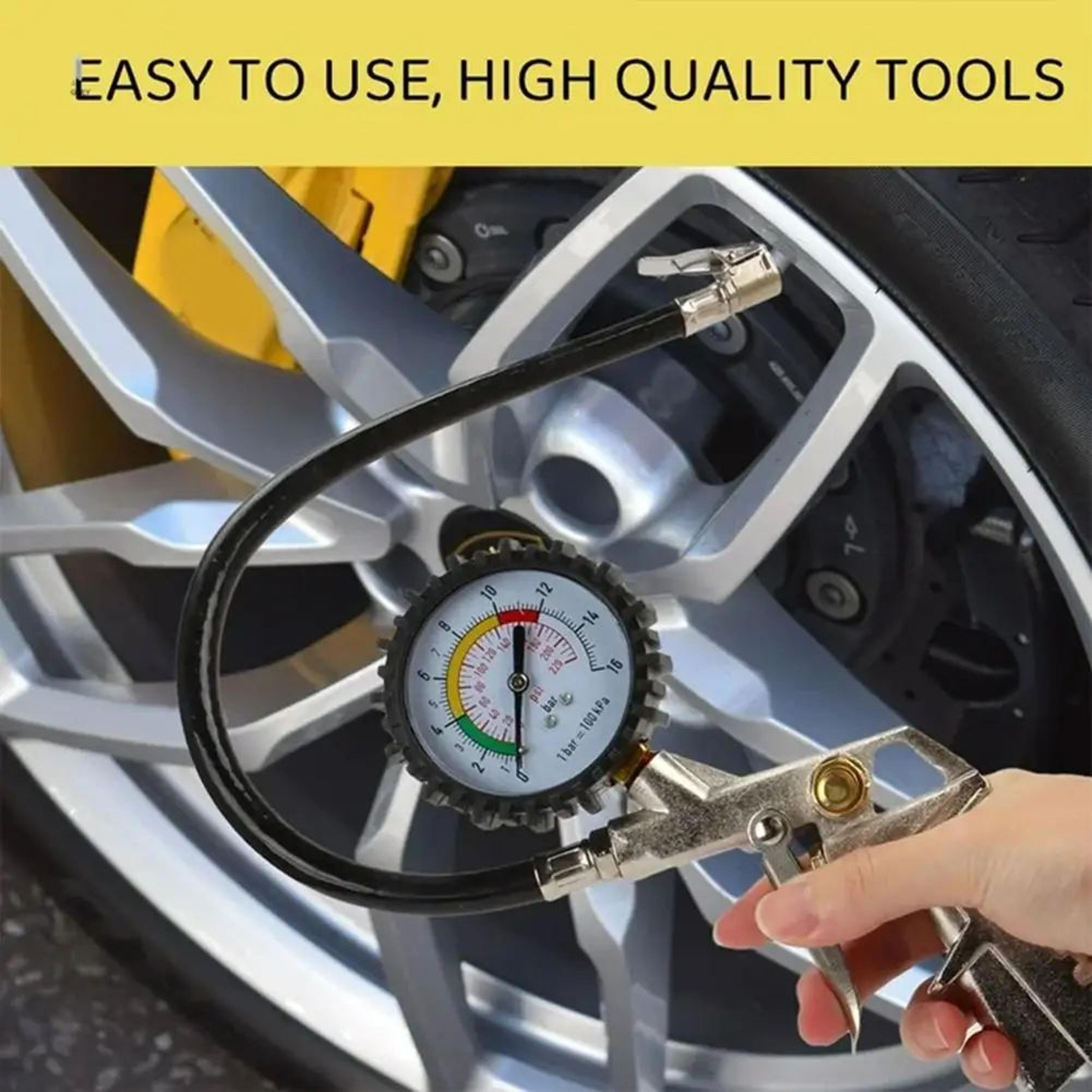 220 psi tire inflator pressure gauge gun with clip-on chuck for air compressor