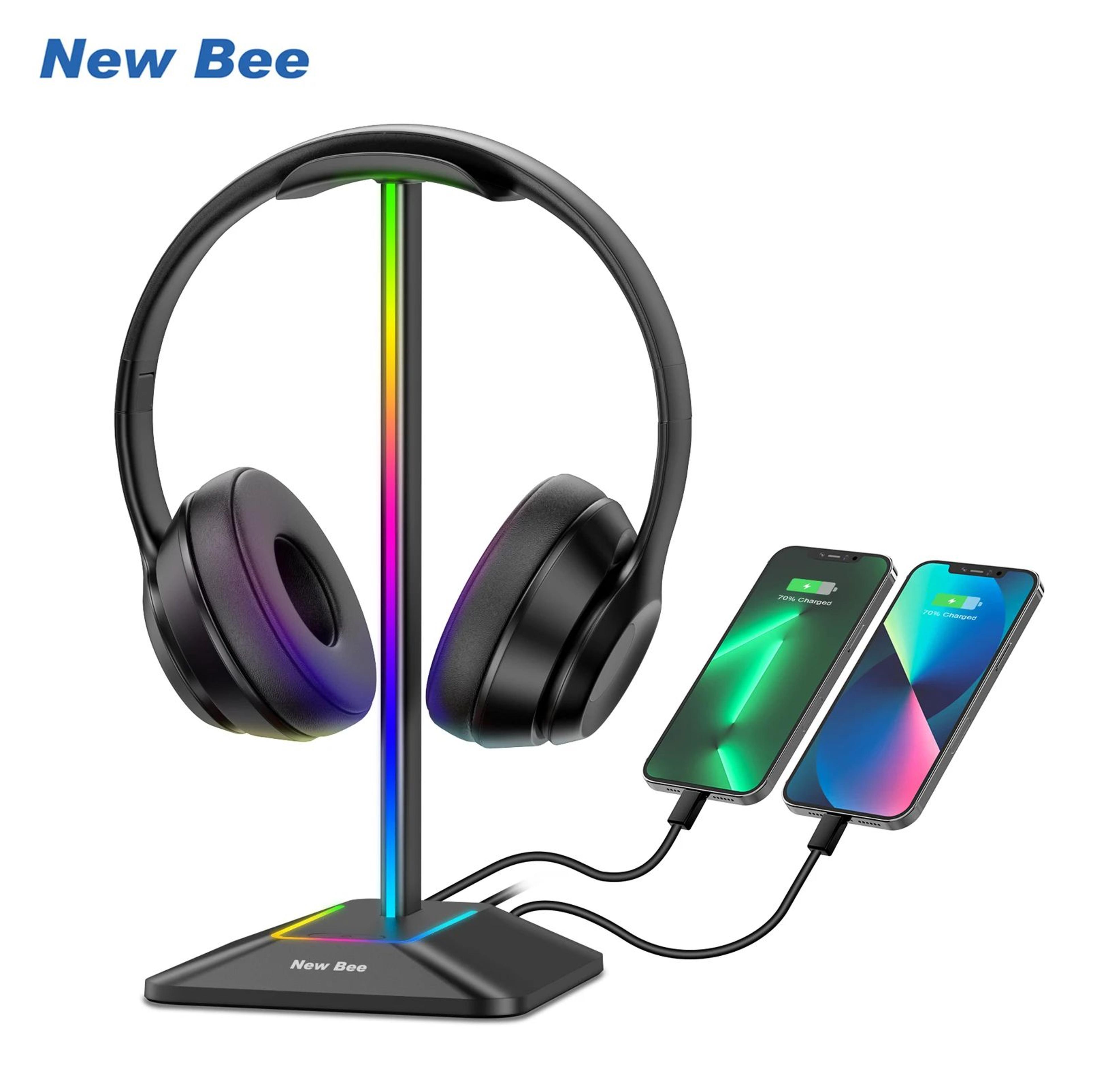 new bee z8 rgb gaming headset stand with usb and type-c ports