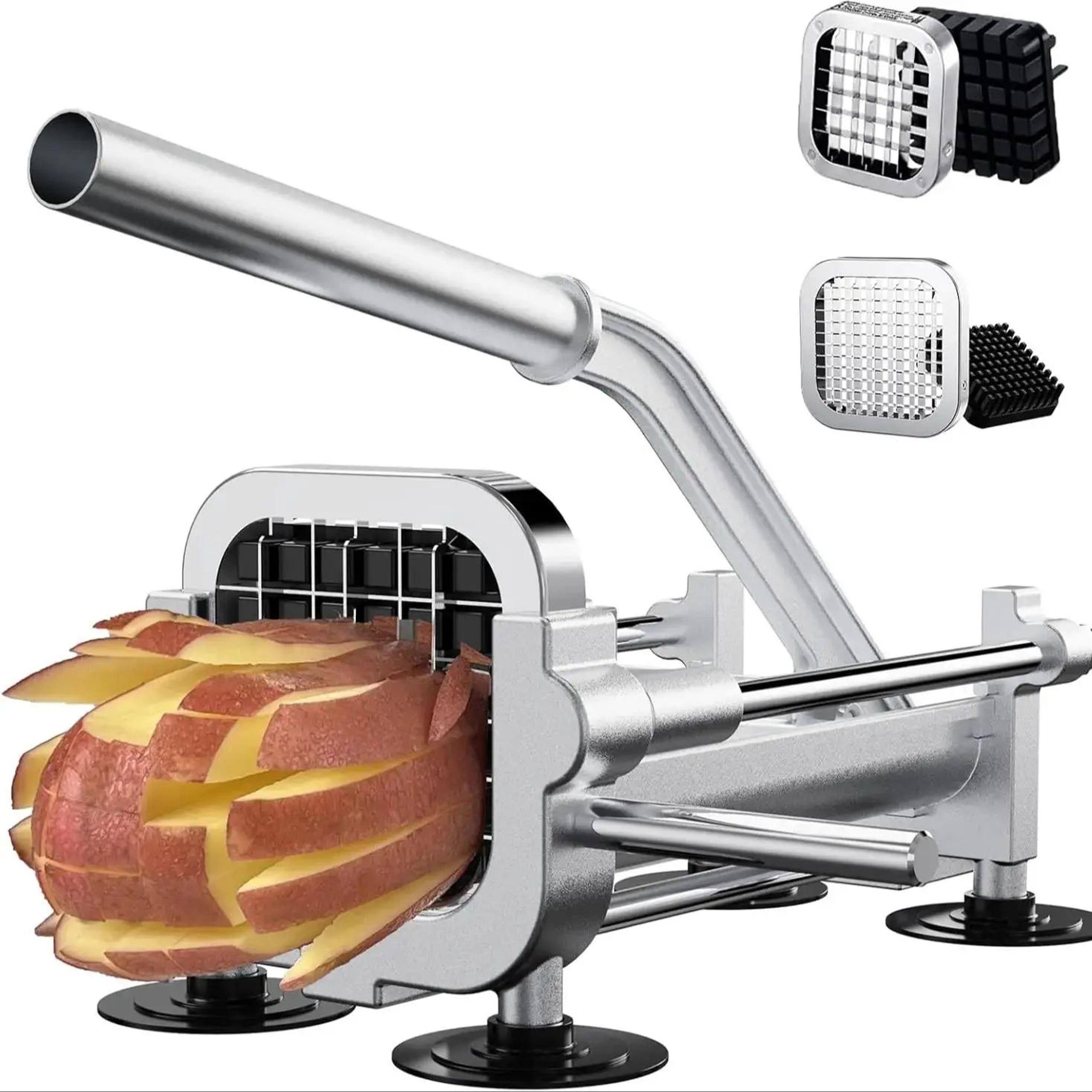 heavy duty french fry cutter with 1/2 inch and 3/8 inch stainless steel blades