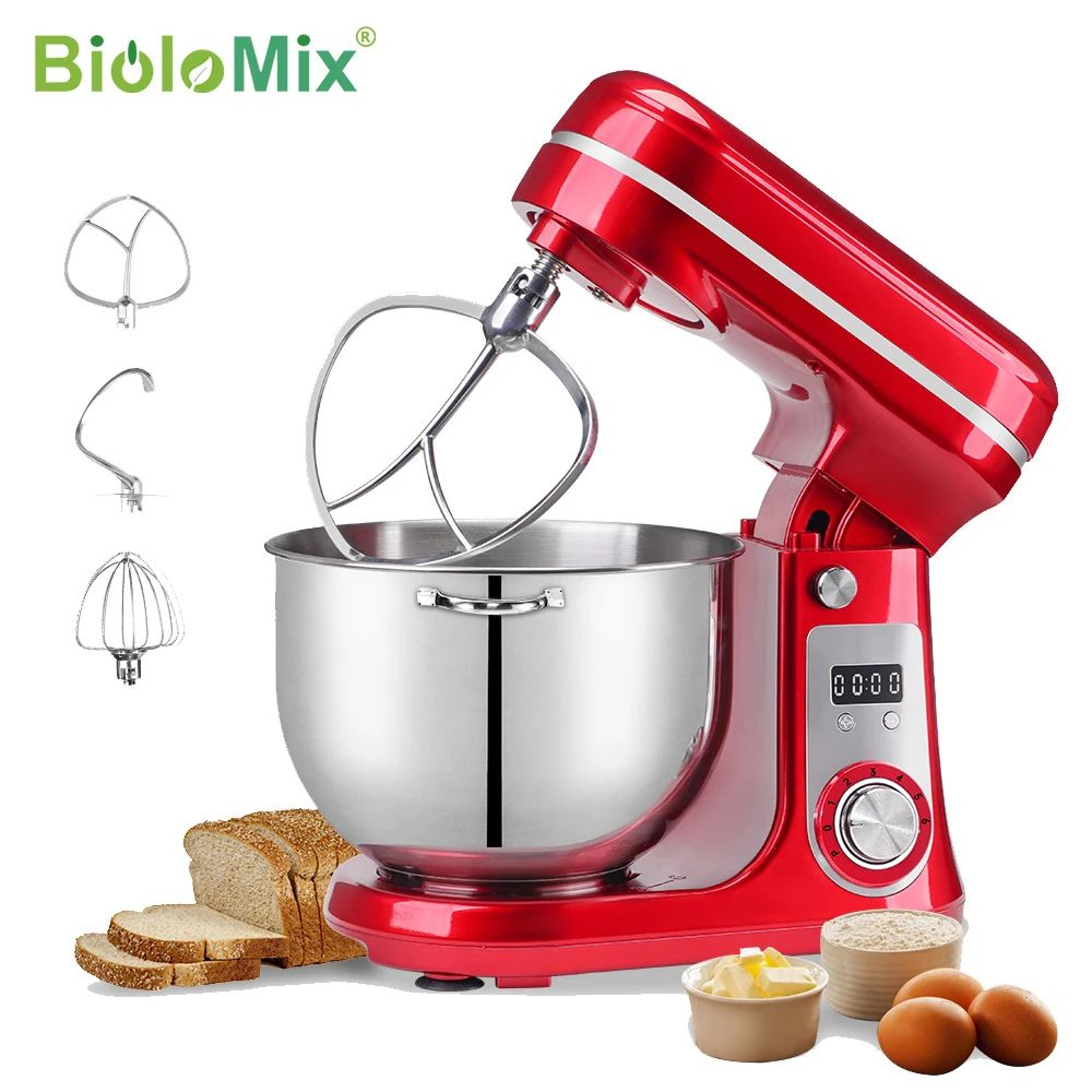 biolomix 1200w 6l quiet stand mixer with 6 speeds, timer and baking attachments