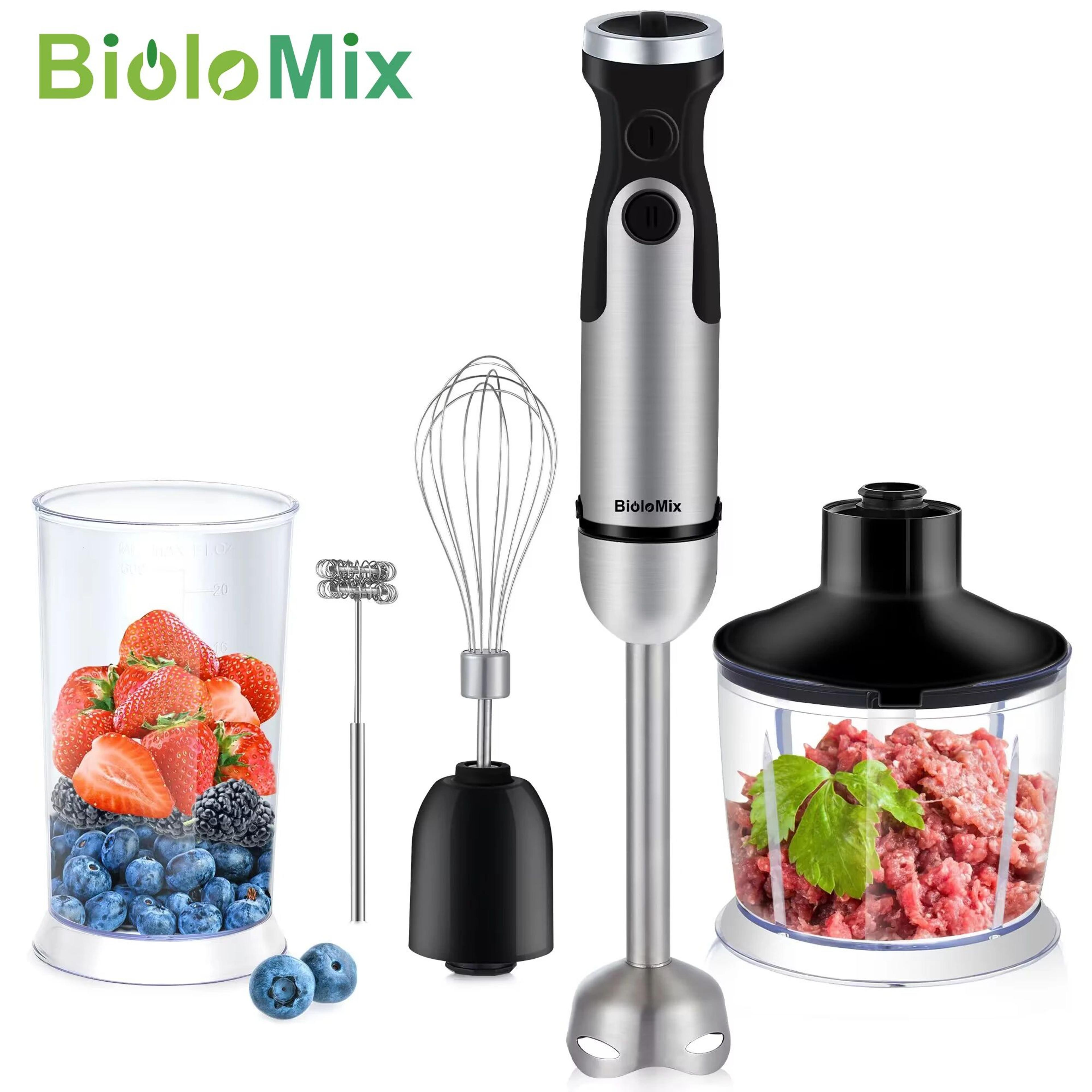biolomix 1200w 5-in-1 immersion hand blender with chopper, whisk and frother