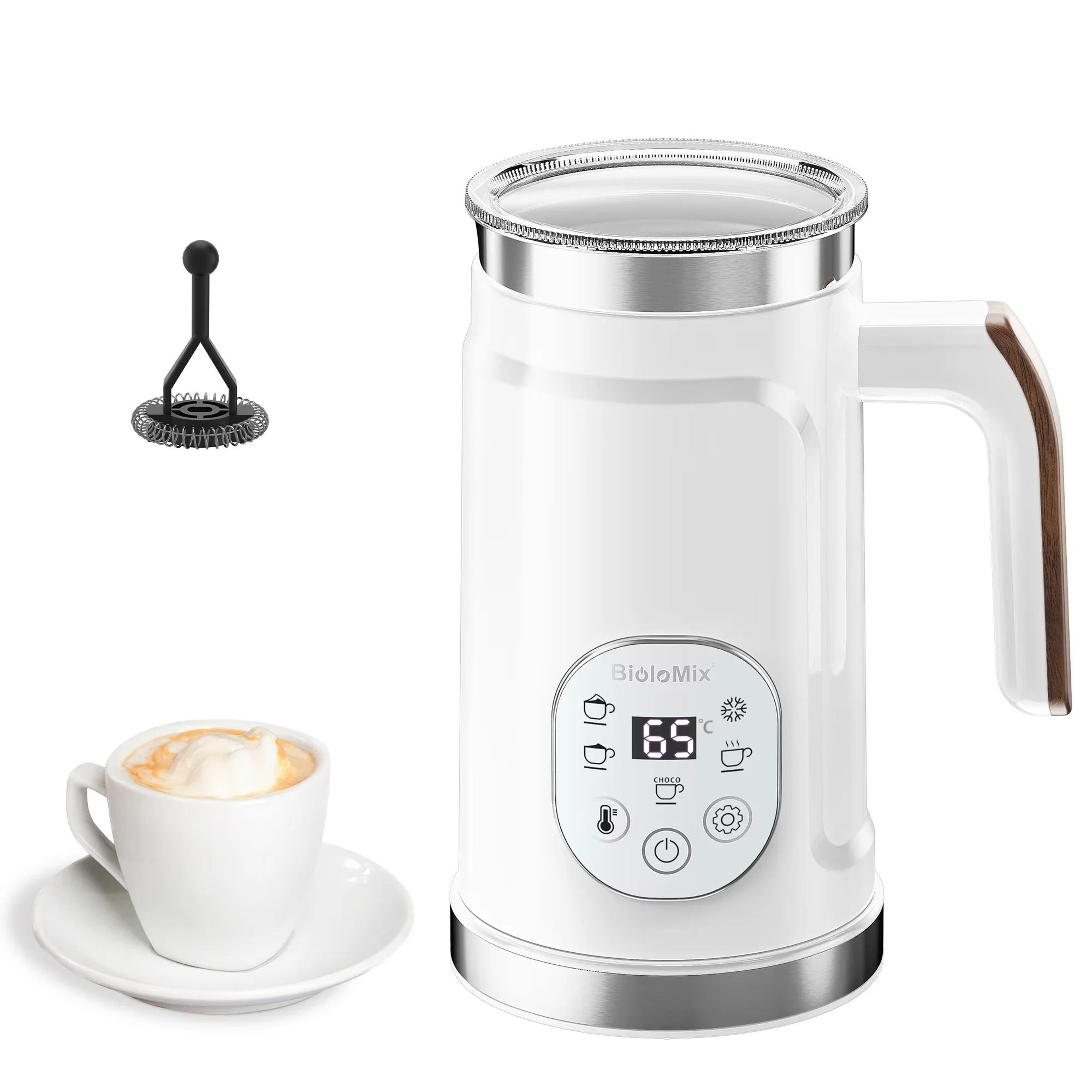 biolomix 5-in-1 electric milk frother with led touch screen hot and cold foam maker