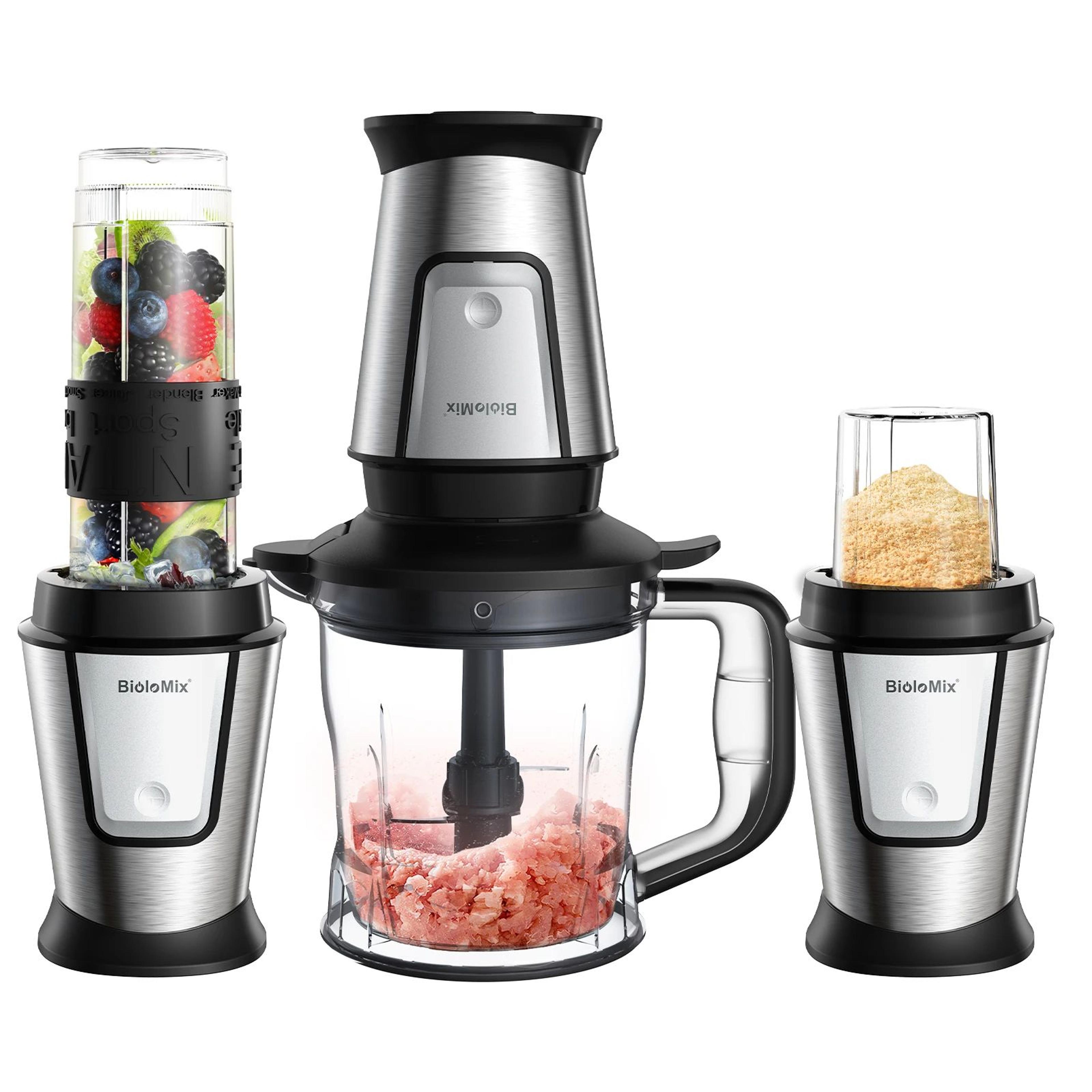 biolomix 700w blender food processor combo with chopper, grinder and travel cup