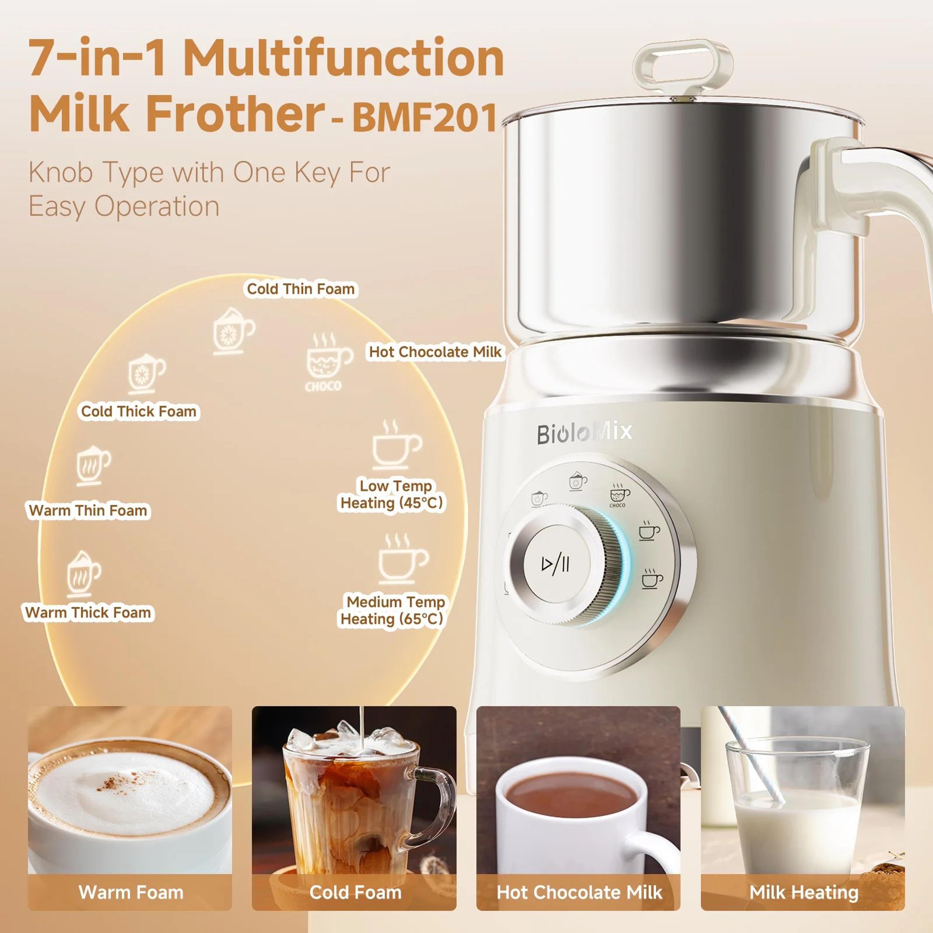 biolomix 7-in-1 electric milk frother and steamer for hot and cold foam