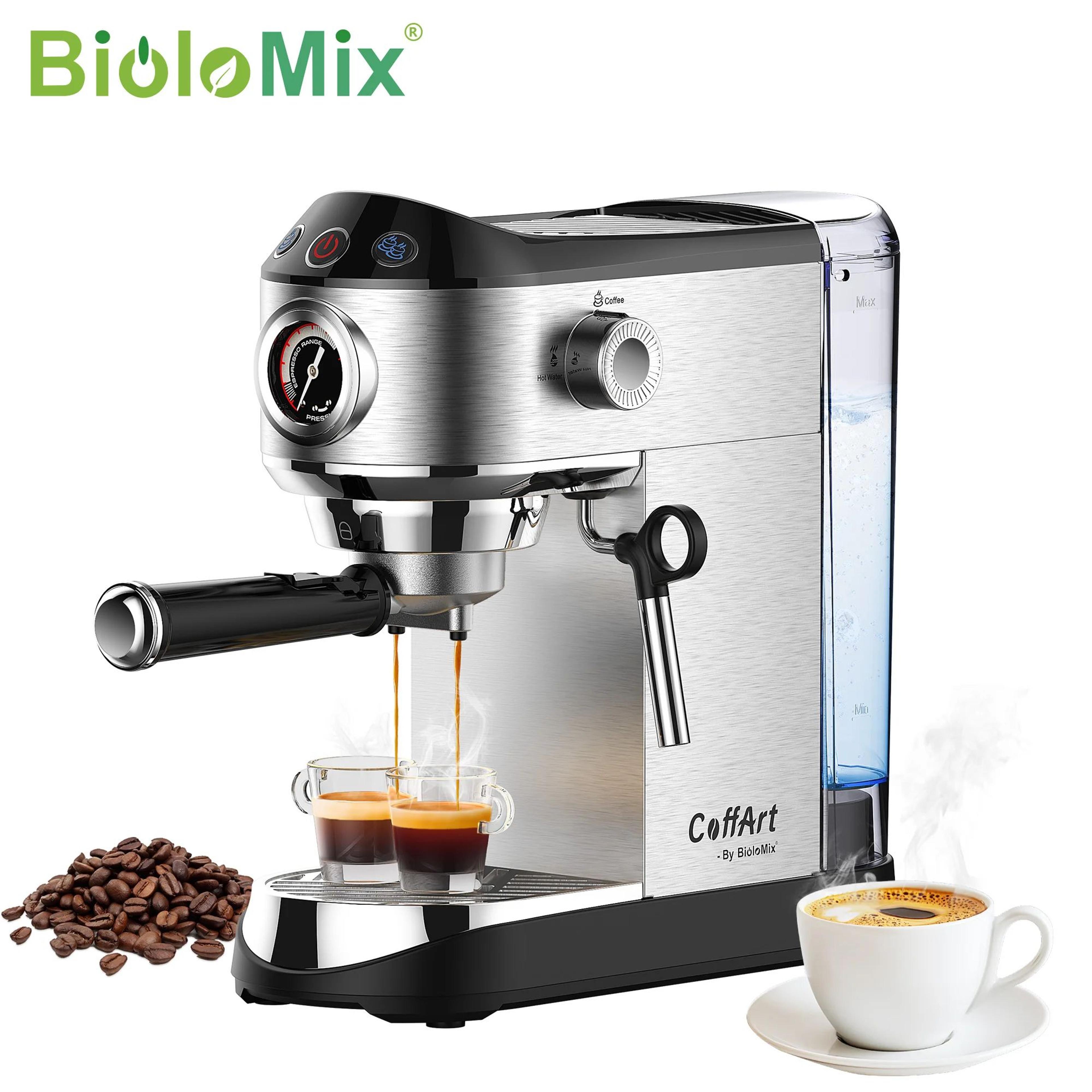 biolomix 20 bar semi automatic espresso machine with milk frother wand