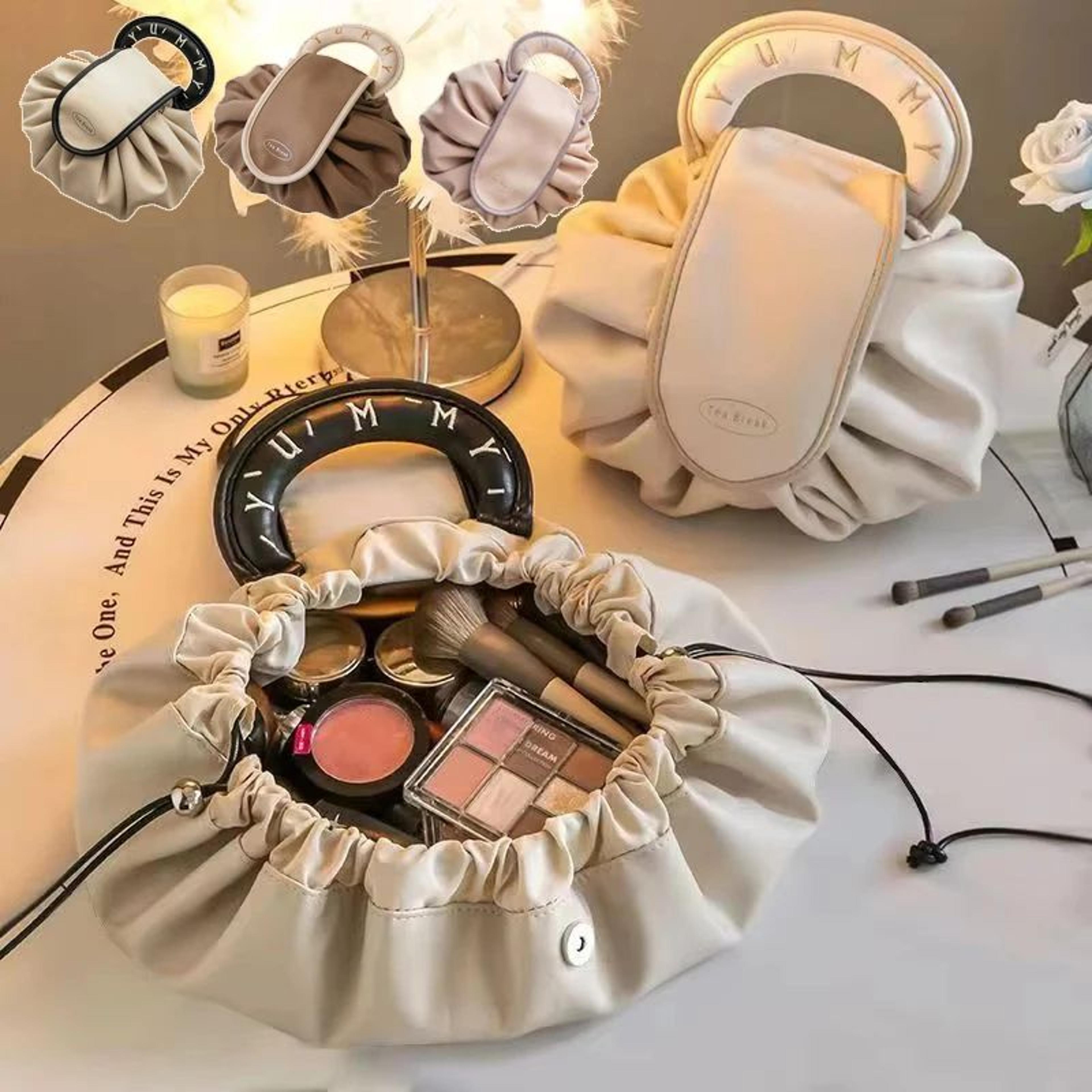 large capacity drawstring makeup bag portable travel cosmetic organizer for women