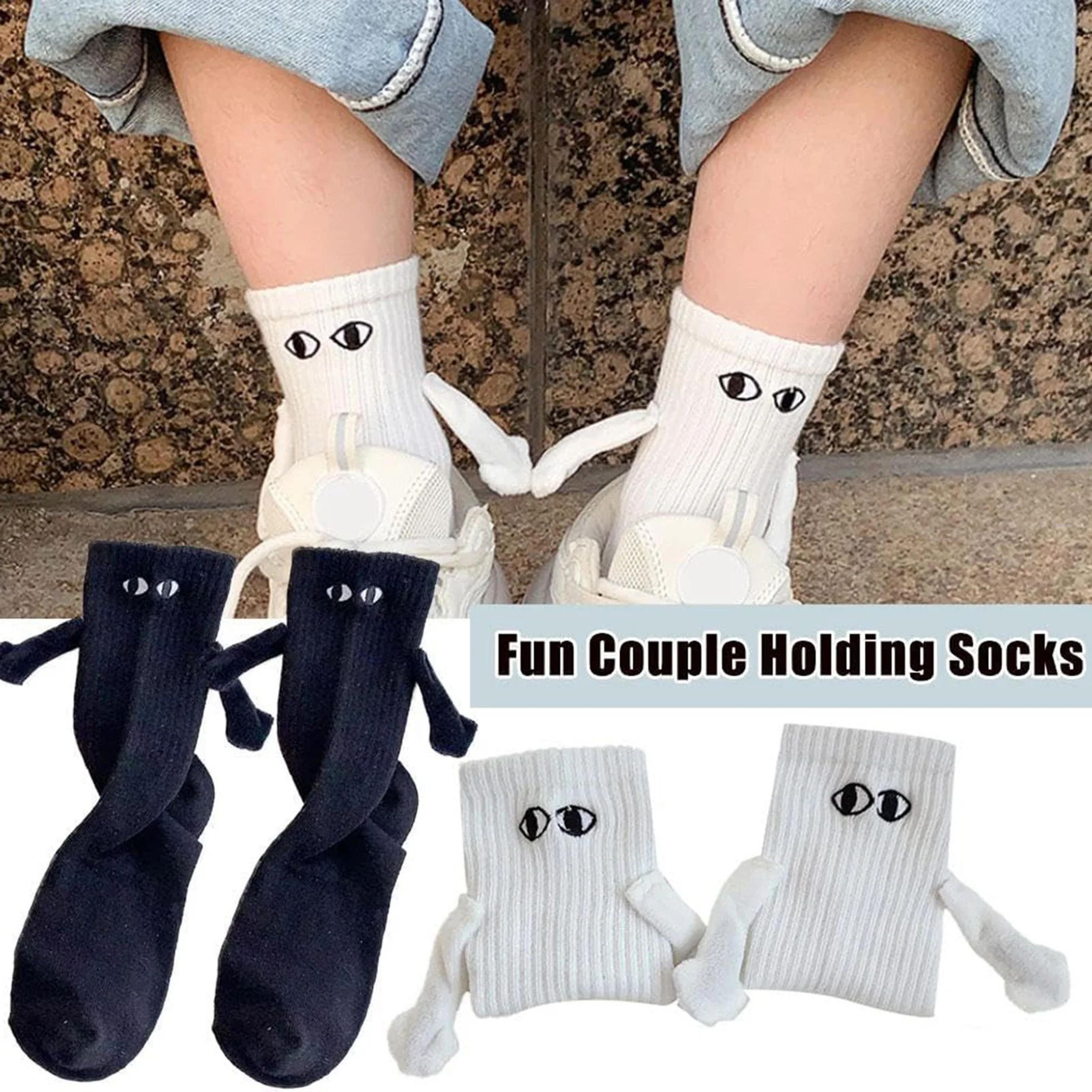 magnetic holding hands couple socks - breathable high elastic matching mid tube socks