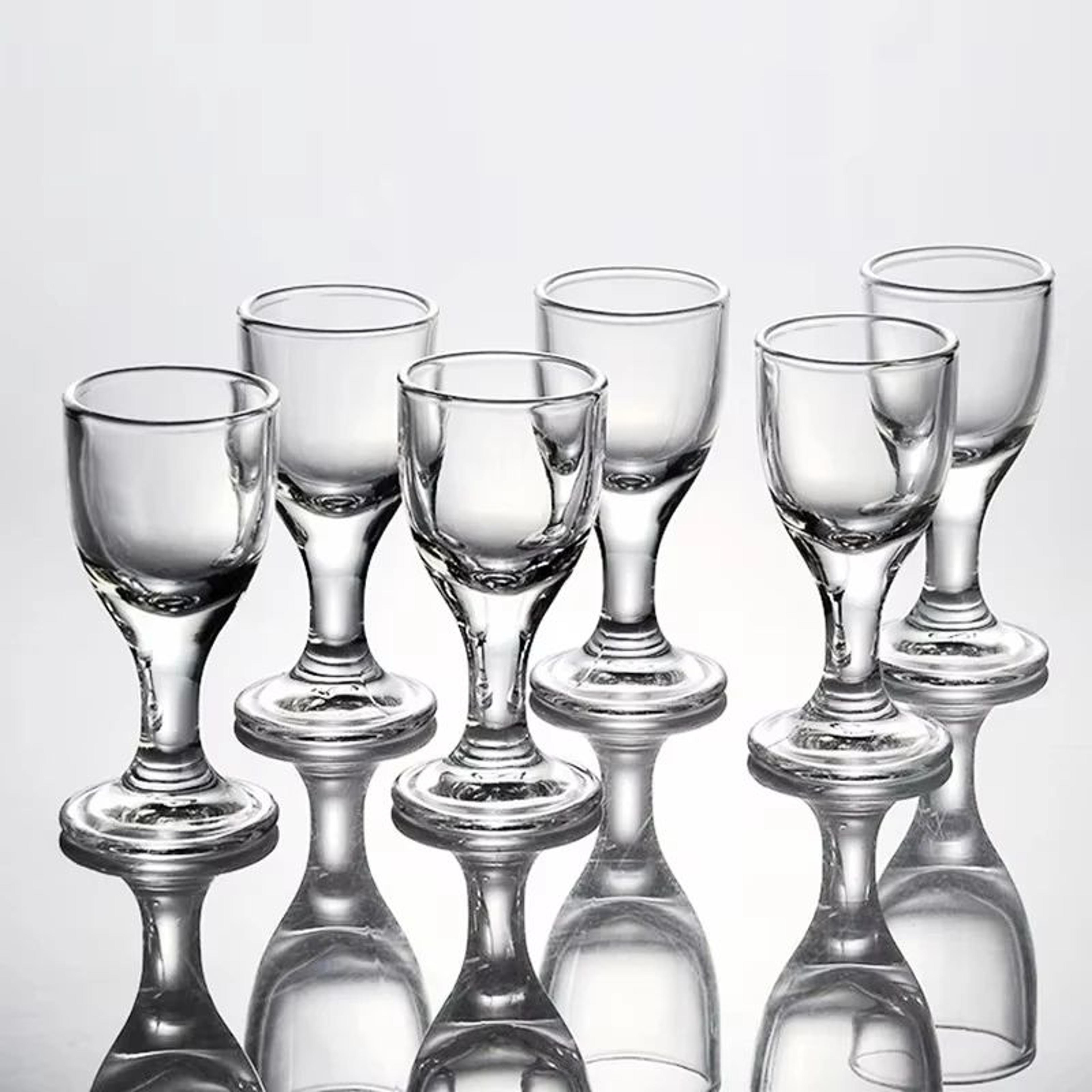 6pcs mini stemmed shot glass set - clear liquor and spirits glasses