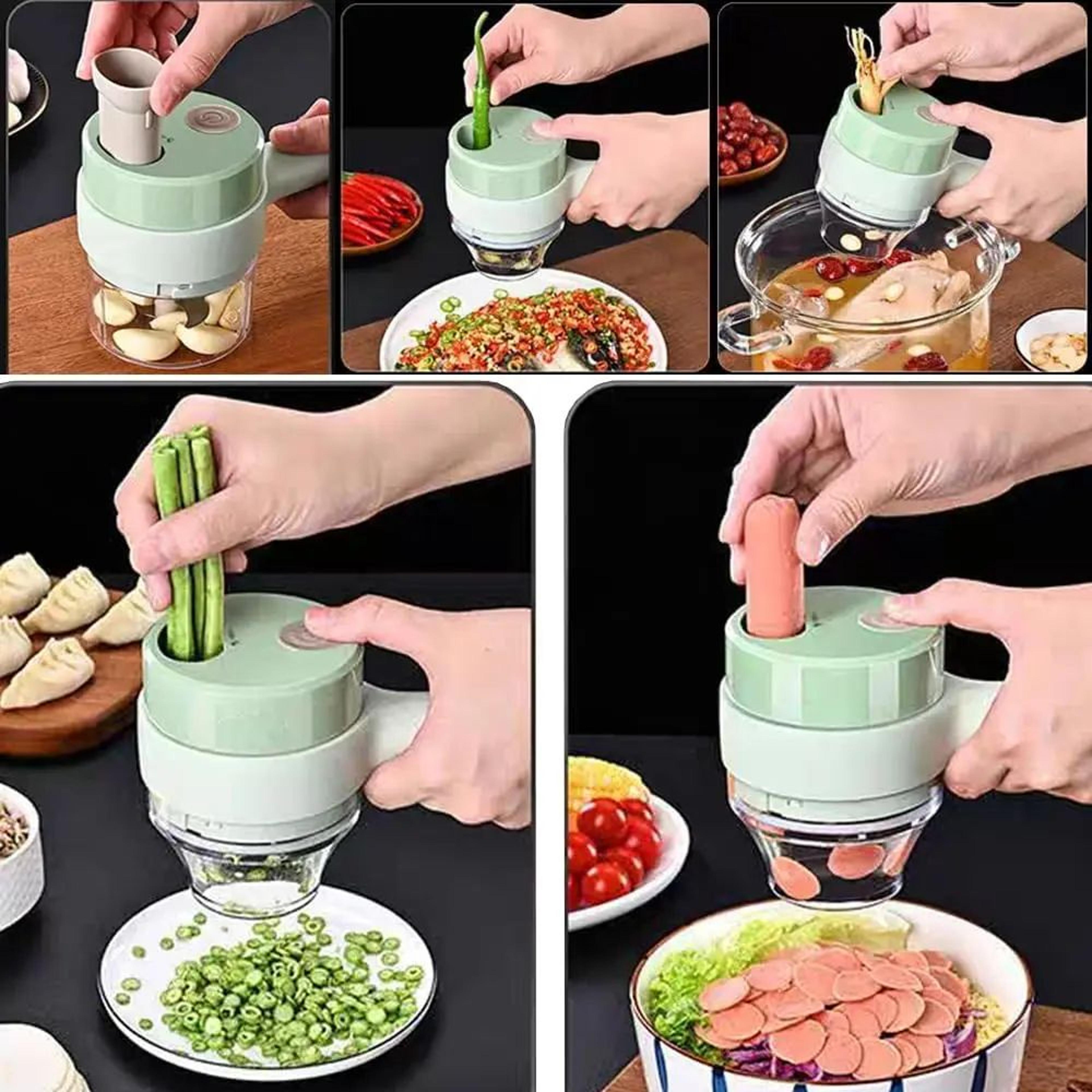 4-in-1 electric vegetable cutter usb rechargeable food chopper and slicer